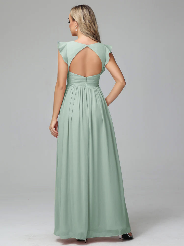 Robes De Demoiselle D'Honneur Celadon Trapèze Mousseline Longue Robes Demoiselle D'Honneur