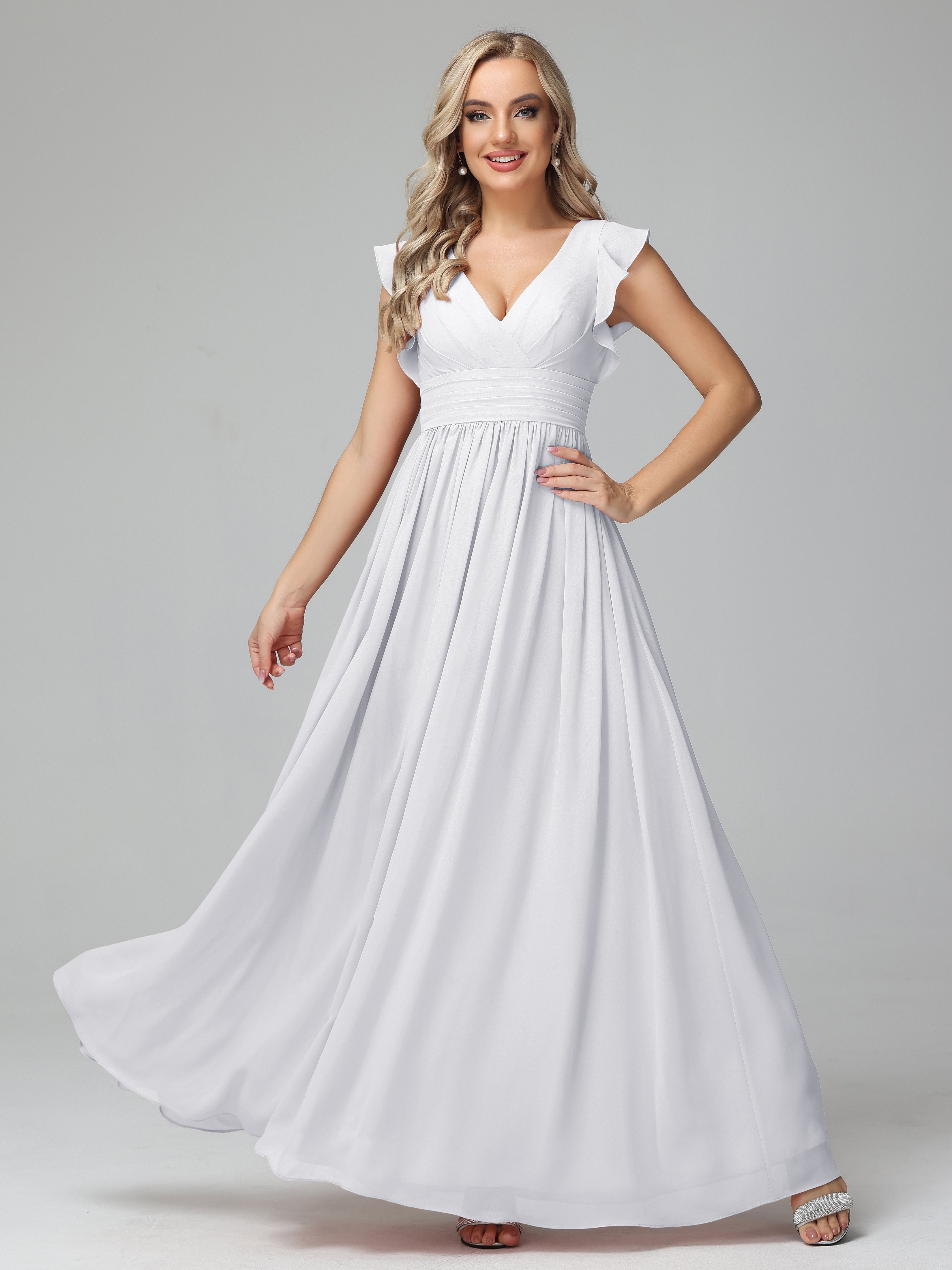 Longues Robes De Demoiselle D'Honneur Blanches Trapèze Mousseline Longue Robes Demoiselle D'Honneur