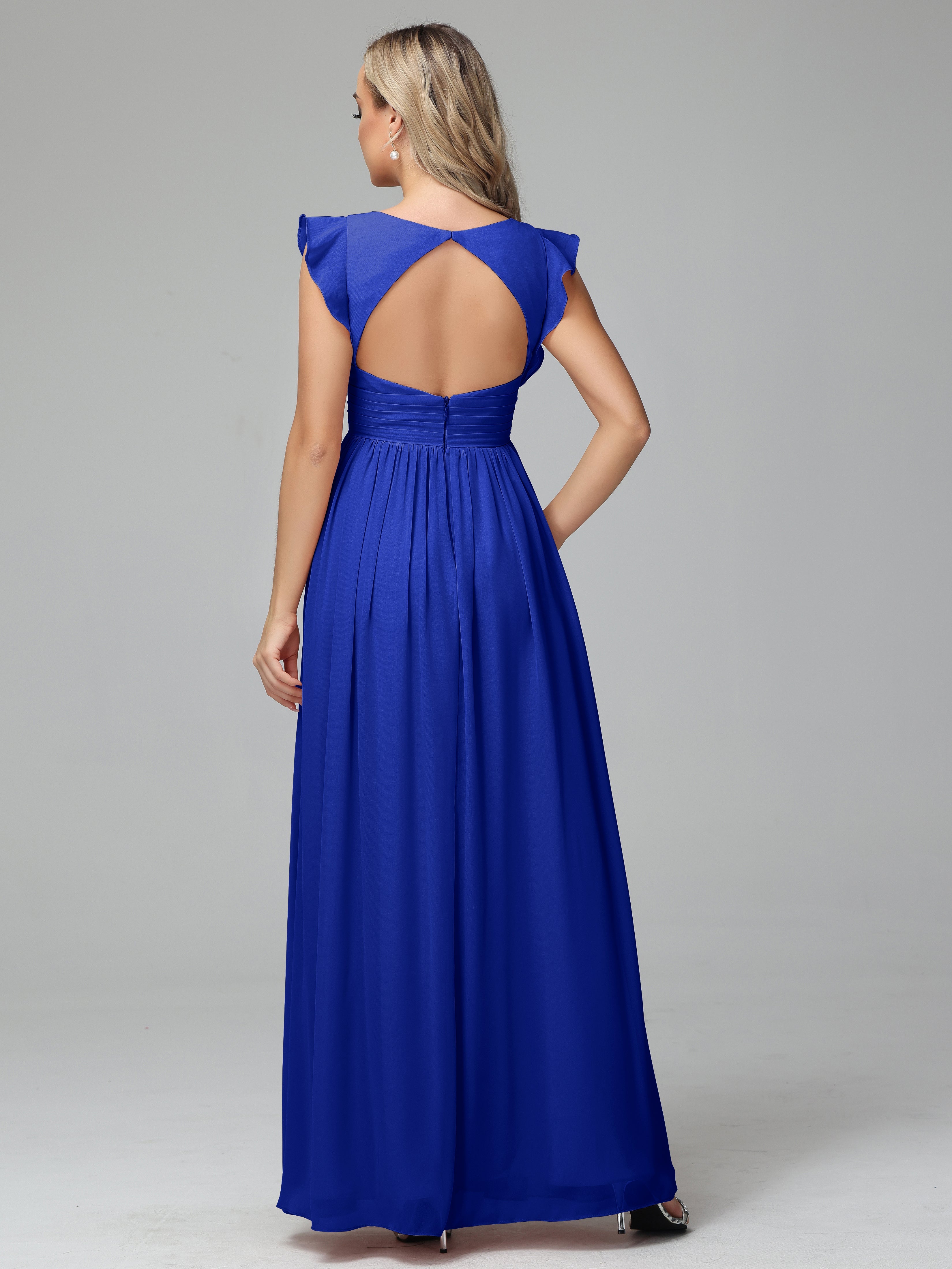 Robes De Demoiselle D'Honneur Bleu Royal Trapèze Mousseline Longue Robes Demoiselle D'Honneur