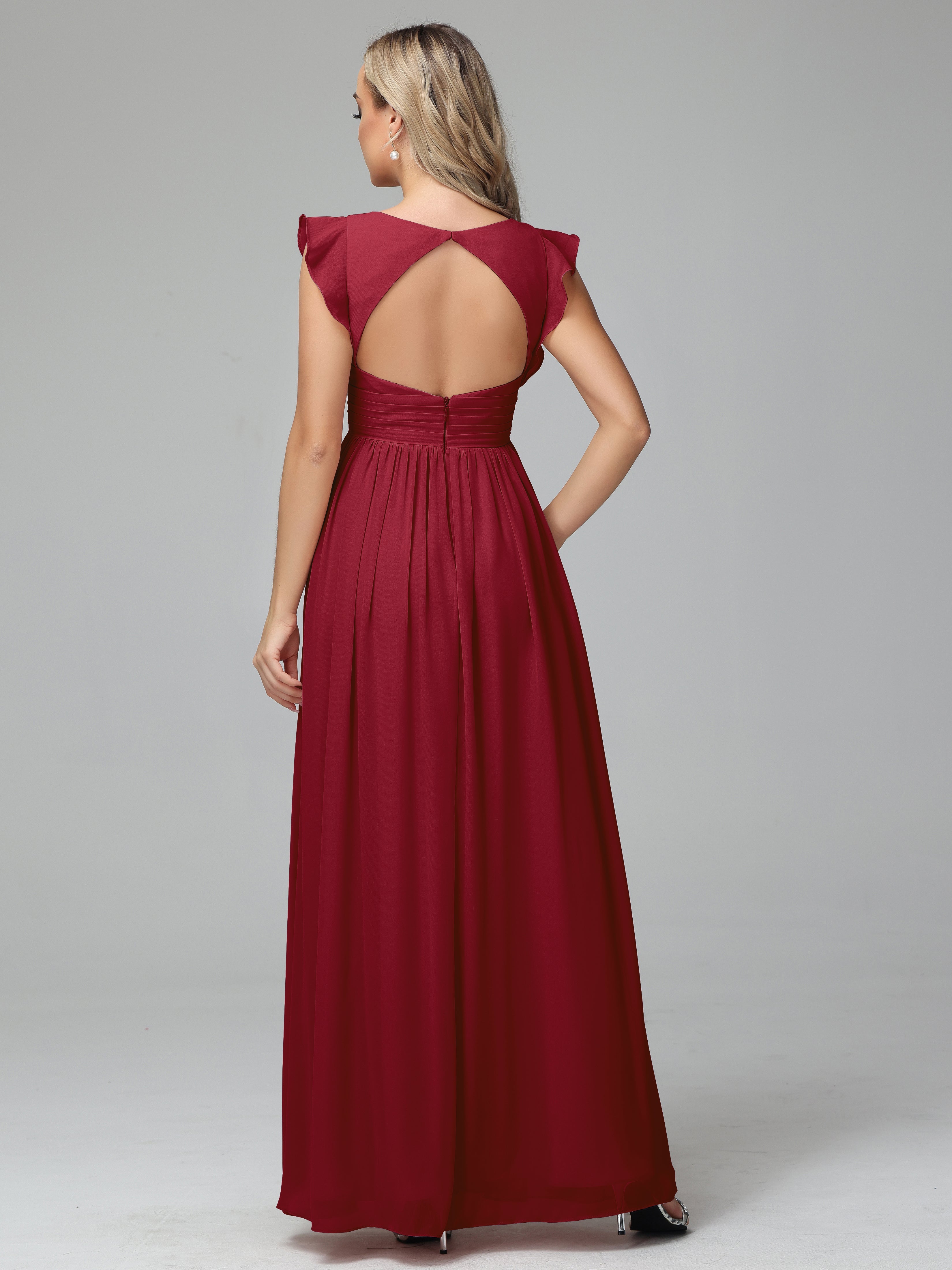 Robes De Demoiselle D'Honneur Bordeaux Longues Trapèze Mousseline Robes Demoiselle D'Honneur
