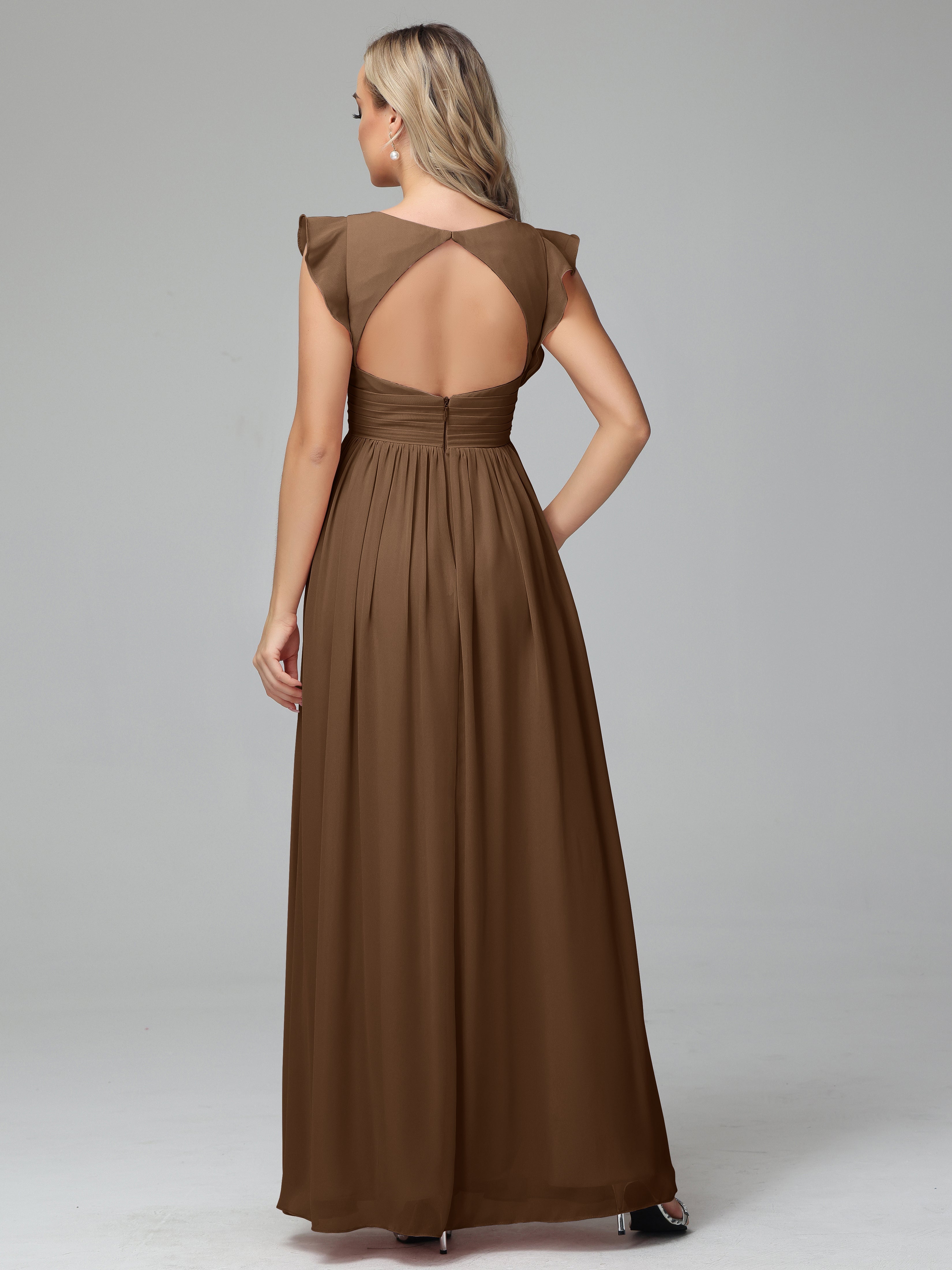 Robes De Demoiselle D'Honneur Brun Trapèze Mousseline Longue Robes Demoiselle D'Honneur