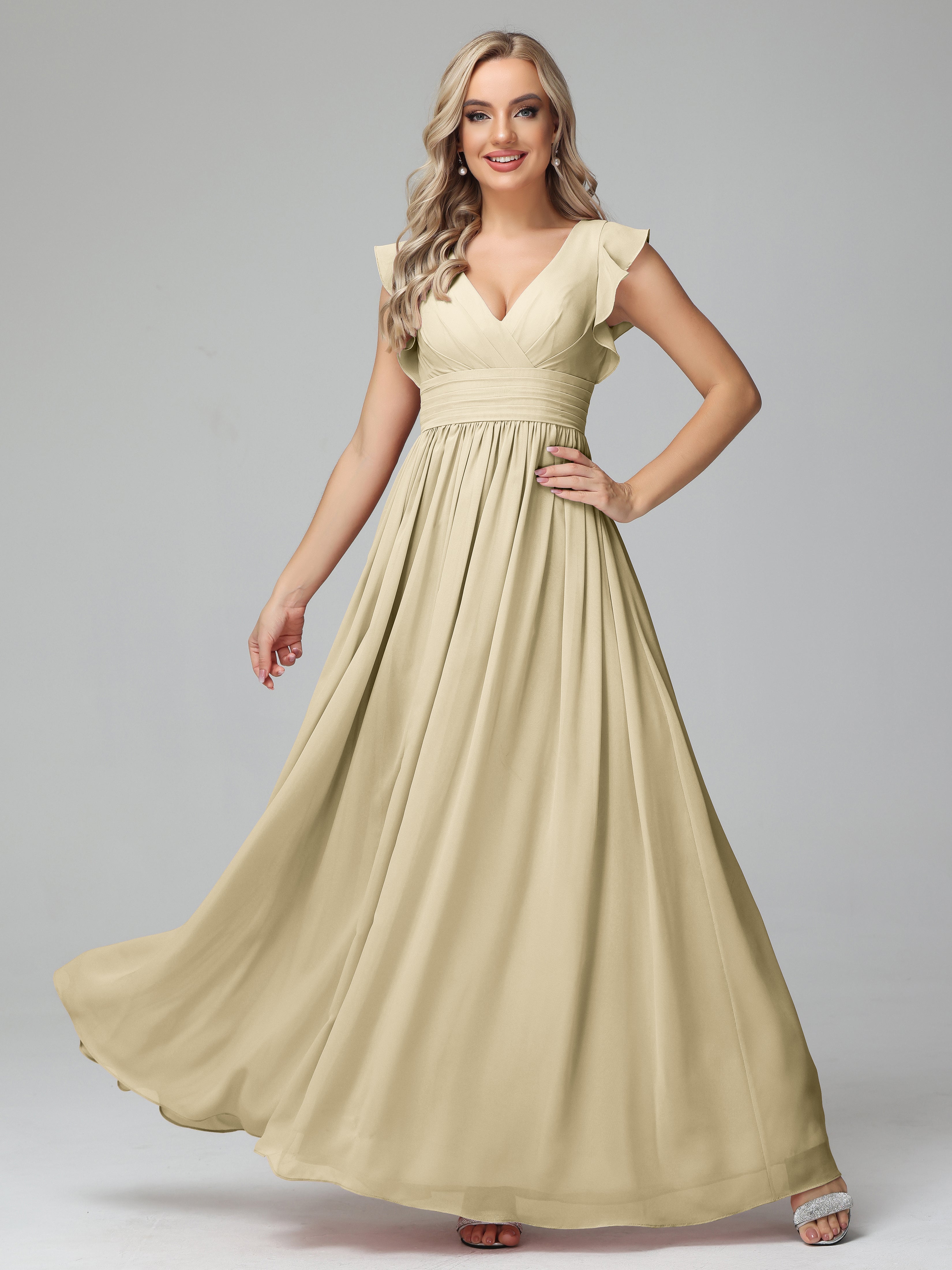 Robes De Demoiselle D'Honneur Couleur Champagne Trapèze Mousseline Robes Demoiselle D'Honneur