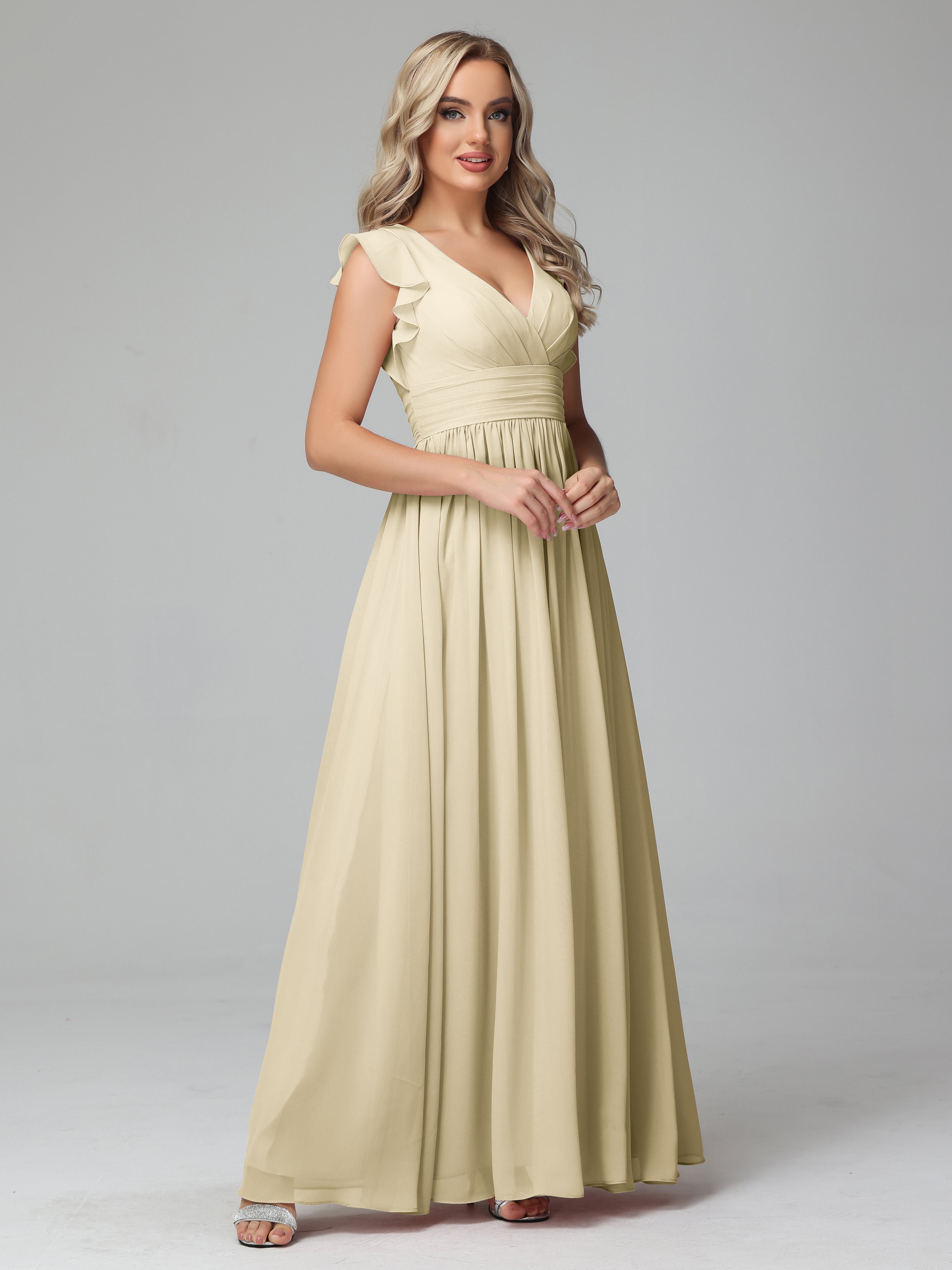 Robes De Demoiselle D'Honneur Couleur Champagne Trapèze Mousseline Robes Demoiselle D'Honneur