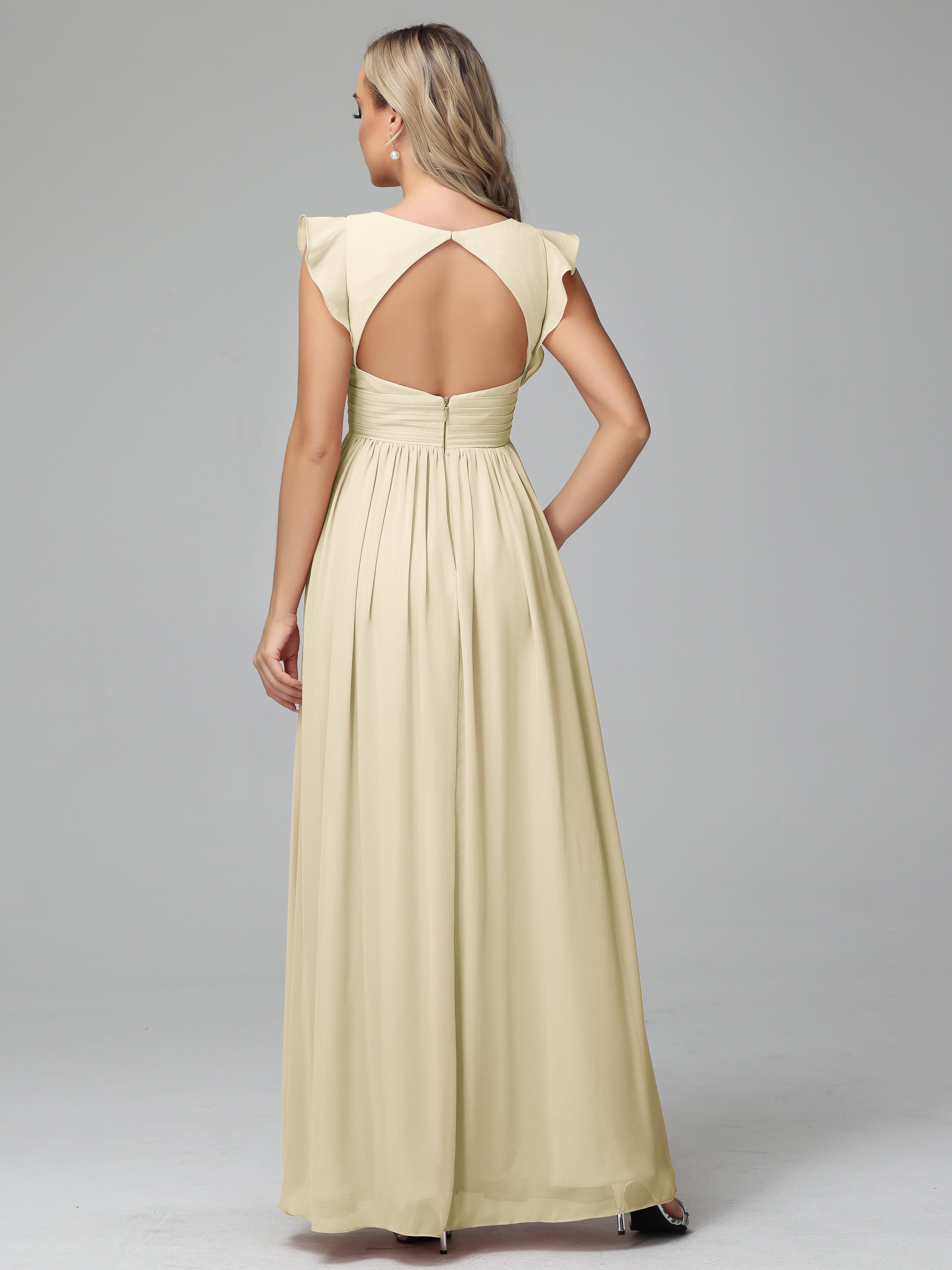 Robes De Demoiselle D'Honneur Couleur Champagne Trapèze Mousseline Robes Demoiselle D'Honneur