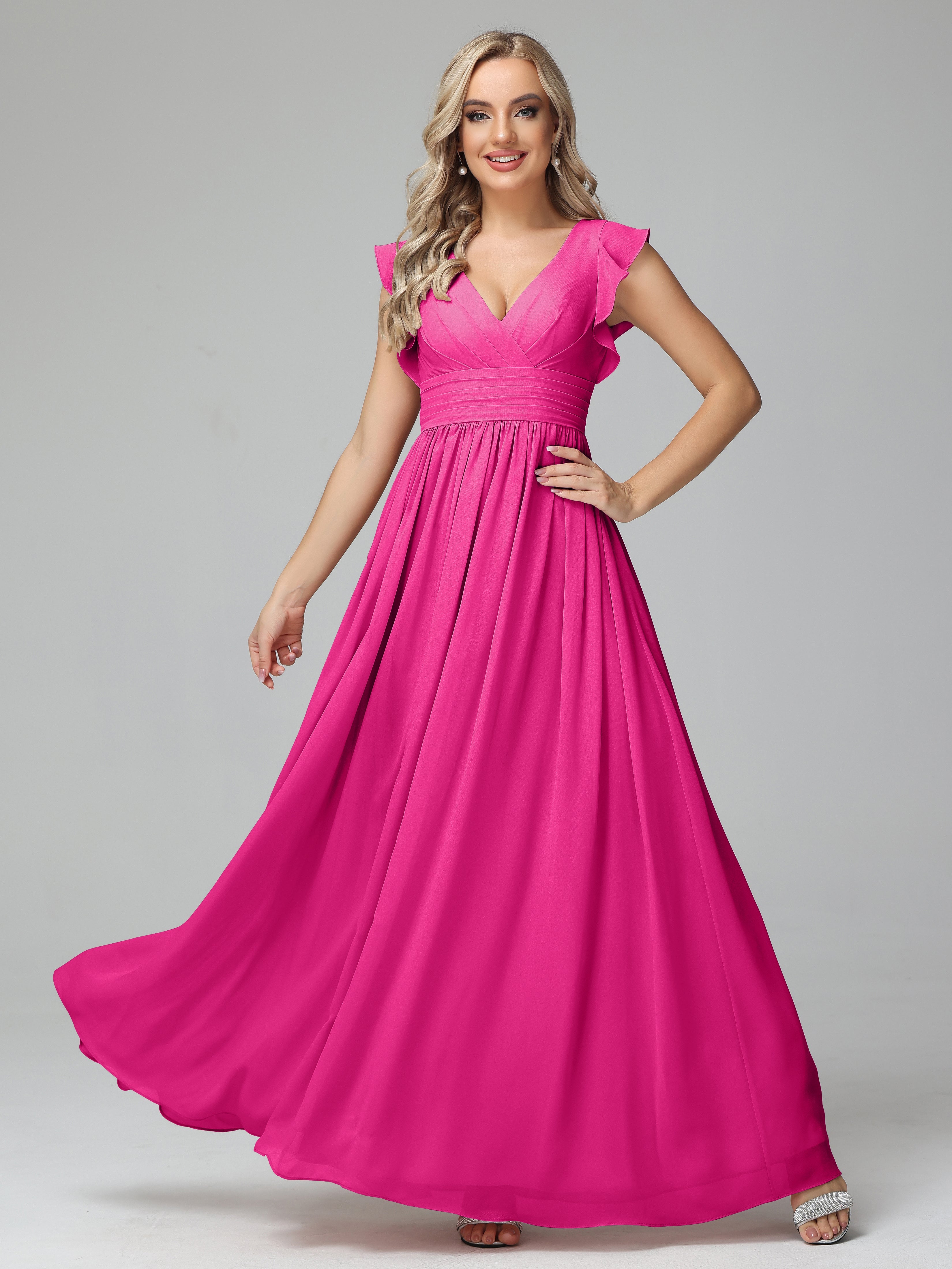 Robes De Demoiselle D'Honneur Rose Fuchsia Trapèze Mousseline Longue Robes Demoiselle D'Honneur