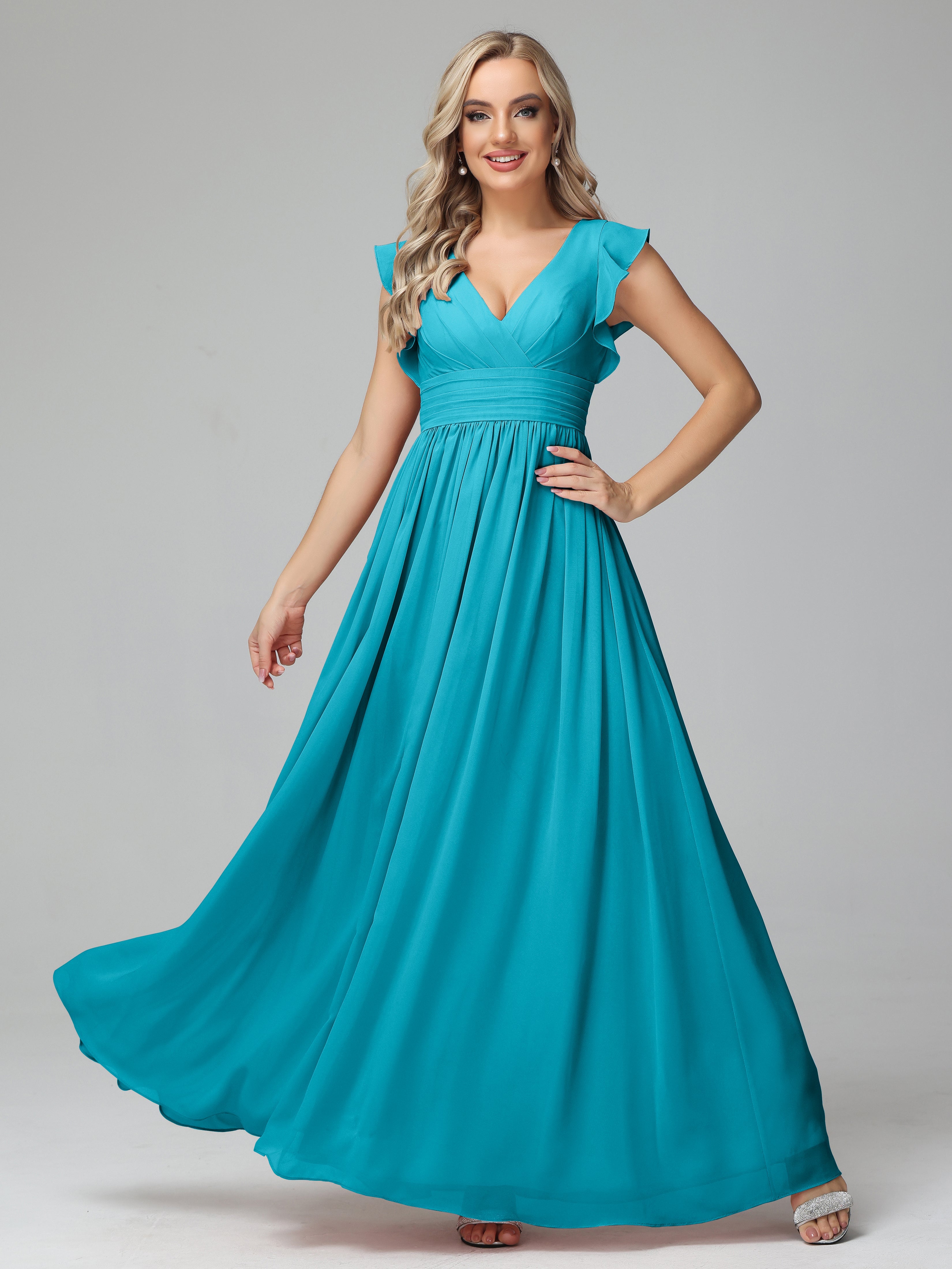 Robes De Demoiselle D'Honneur Vert Jade Trapèze Mousseline Longue Robes Demoiselle D'Honneur