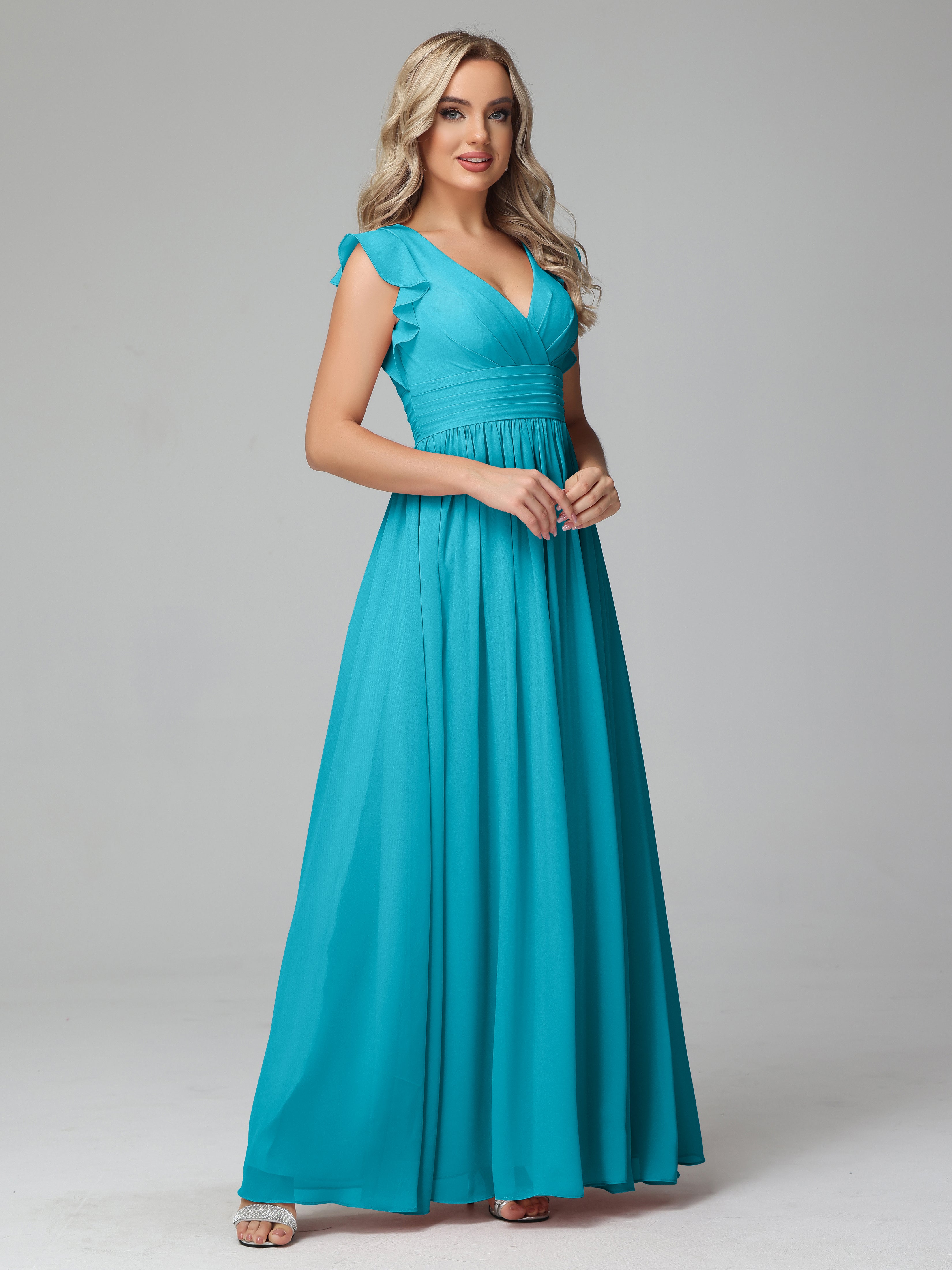 Robes De Demoiselle D'Honneur Vert Jade Trapèze Mousseline Longue Robes Demoiselle D'Honneur