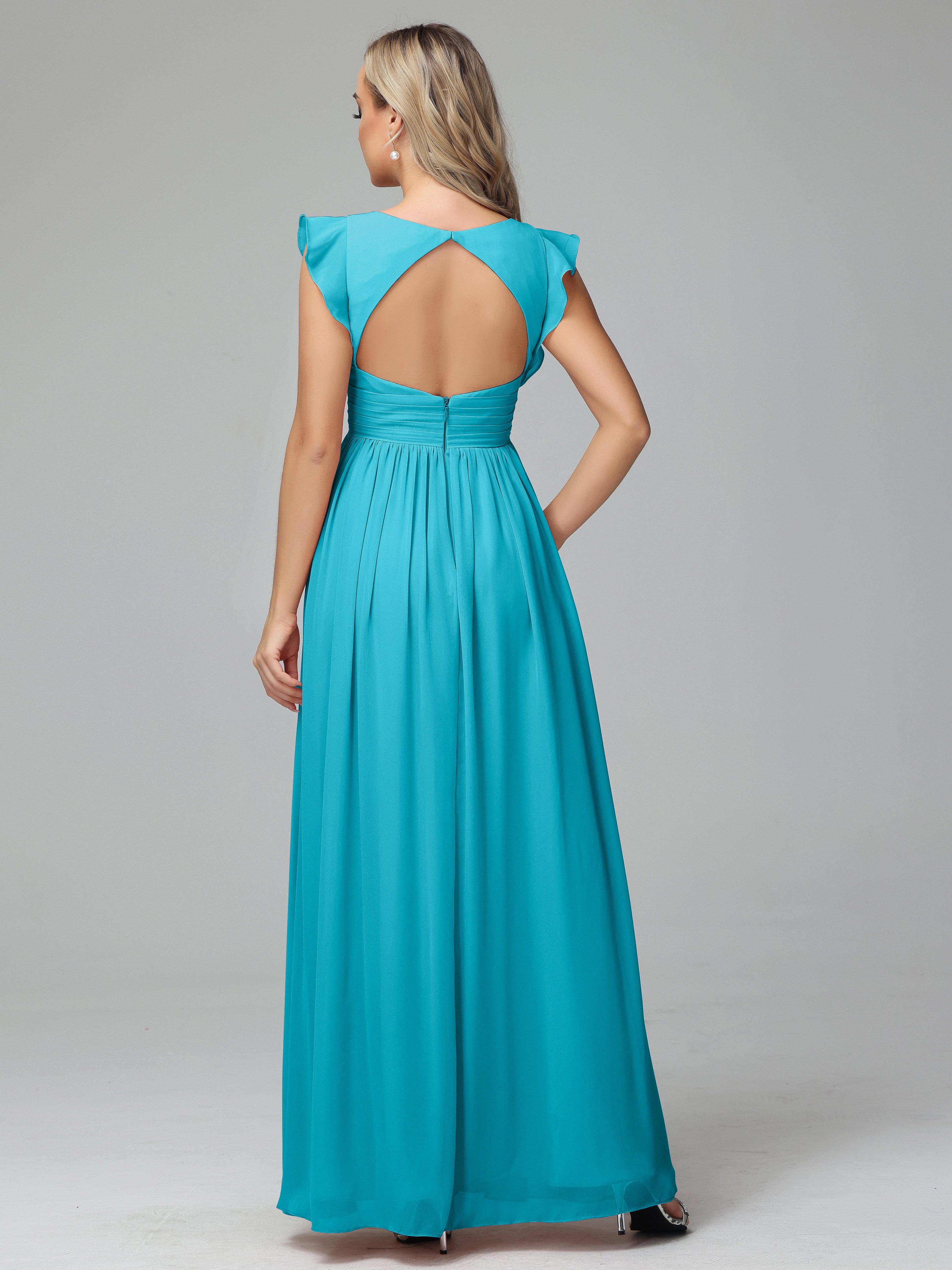 Robes De Demoiselle D'Honneur Vert Jade Trapèze Mousseline Longue Robes Demoiselle D'Honneur