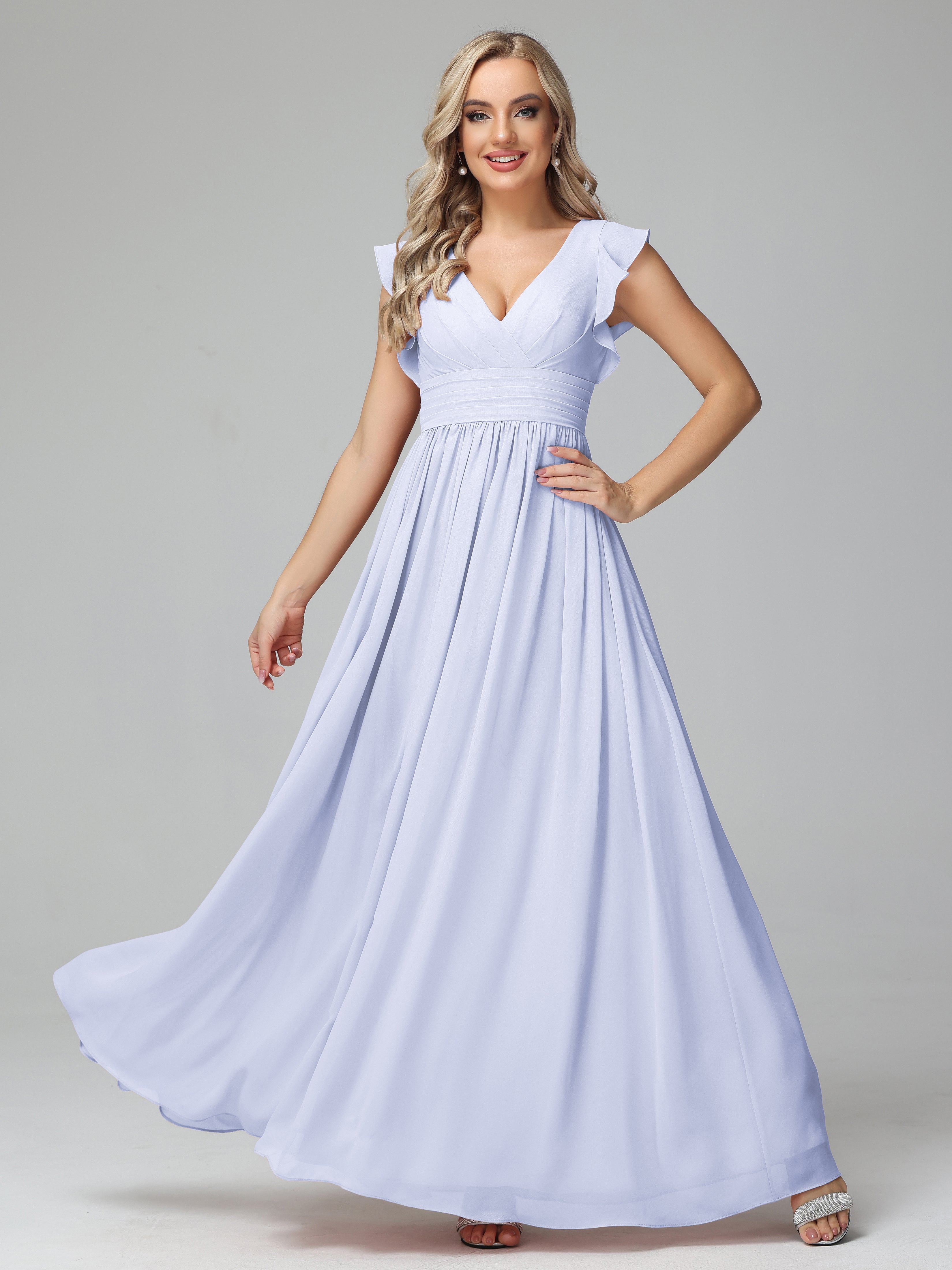 Robes De Demoiselle D'Honneur Lavande Trapèze Mousseline Longue Robes Demoiselle D'Honneur