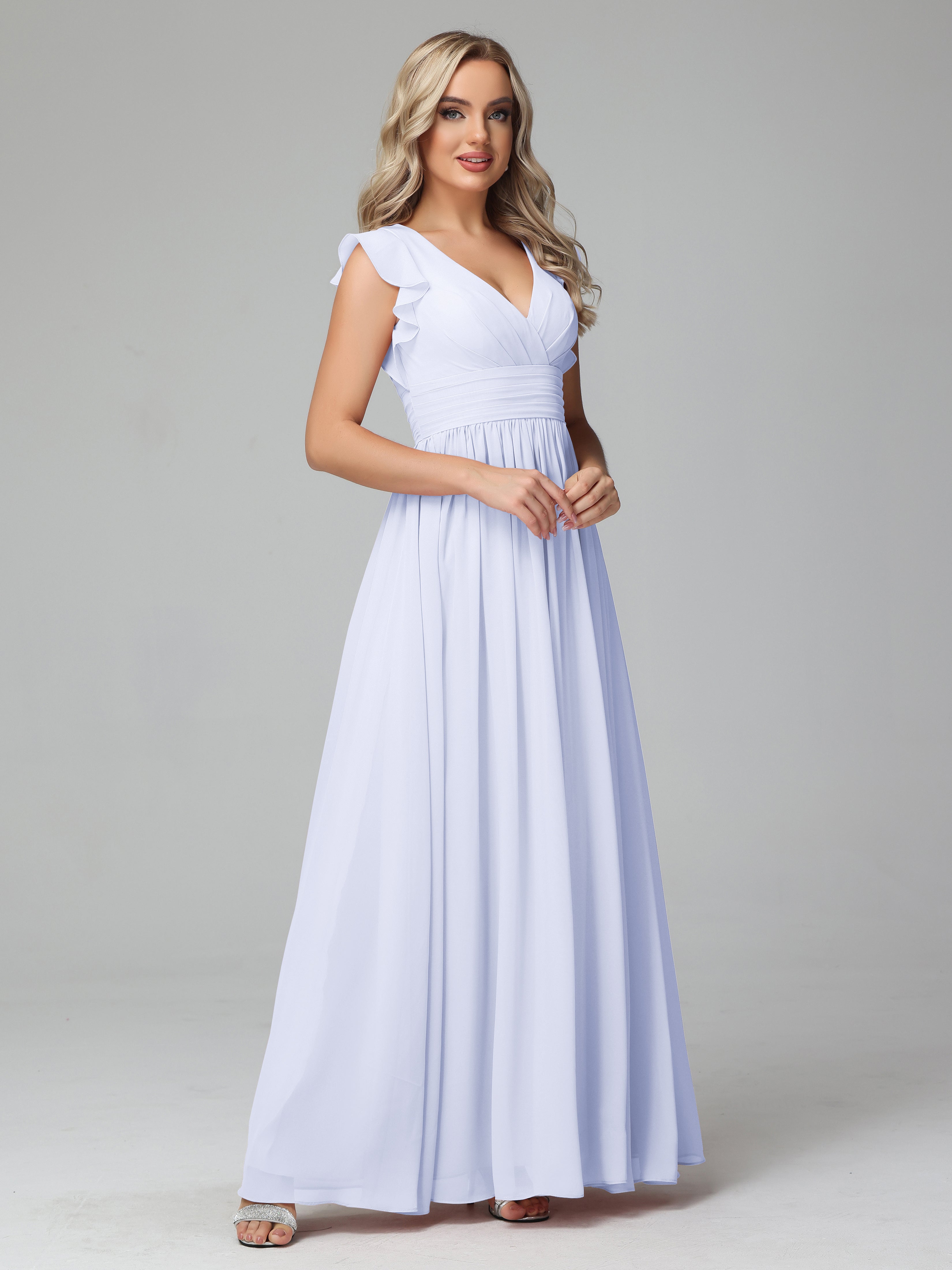 Robes De Demoiselle D'Honneur Lavande Trapèze Mousseline Longue Robes Demoiselle D'Honneur