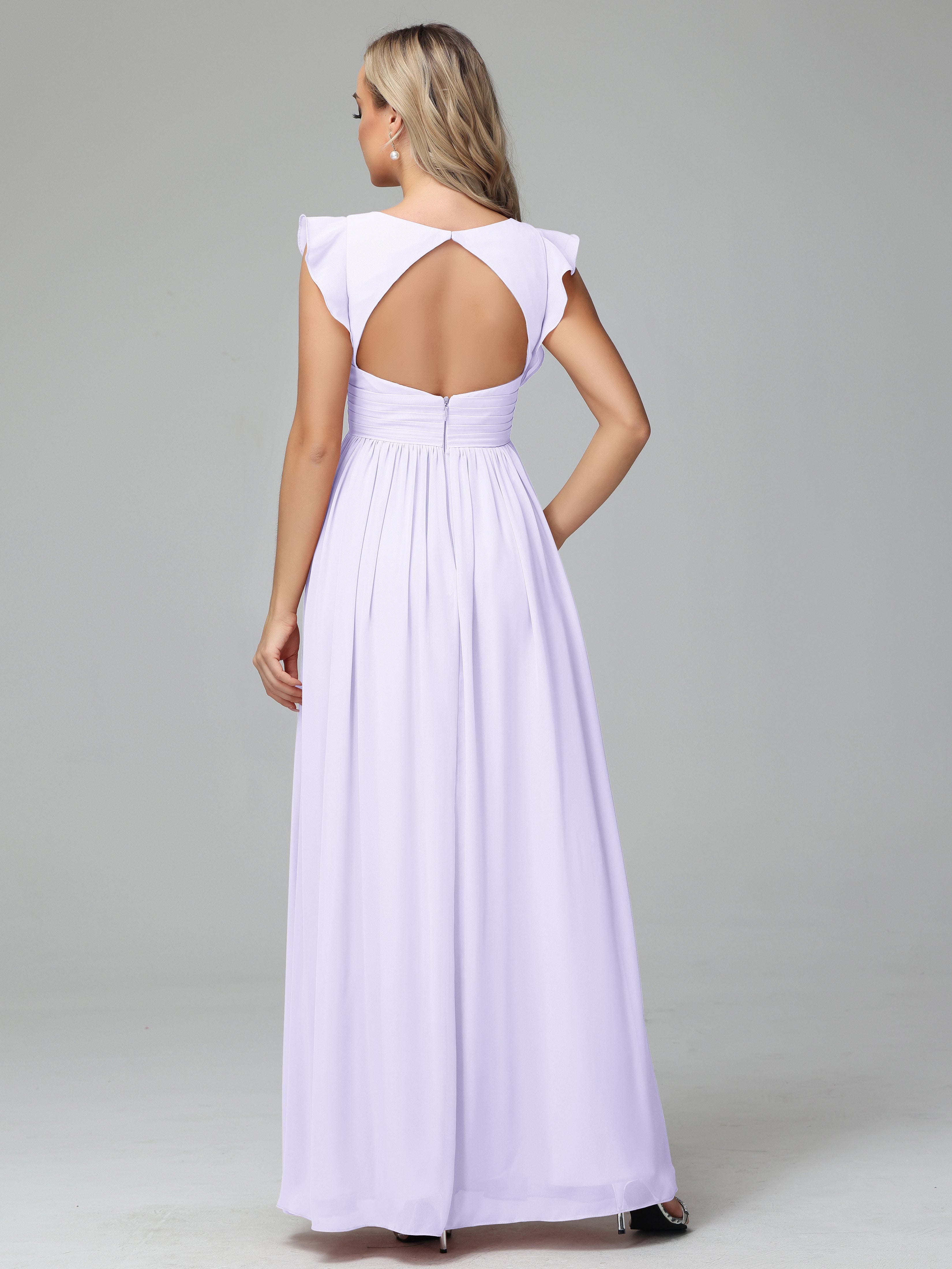 Robes De Demoiselle D'Honneur Lilas Trapèze Mousseline Longue Robes Demoiselle D'Honneur