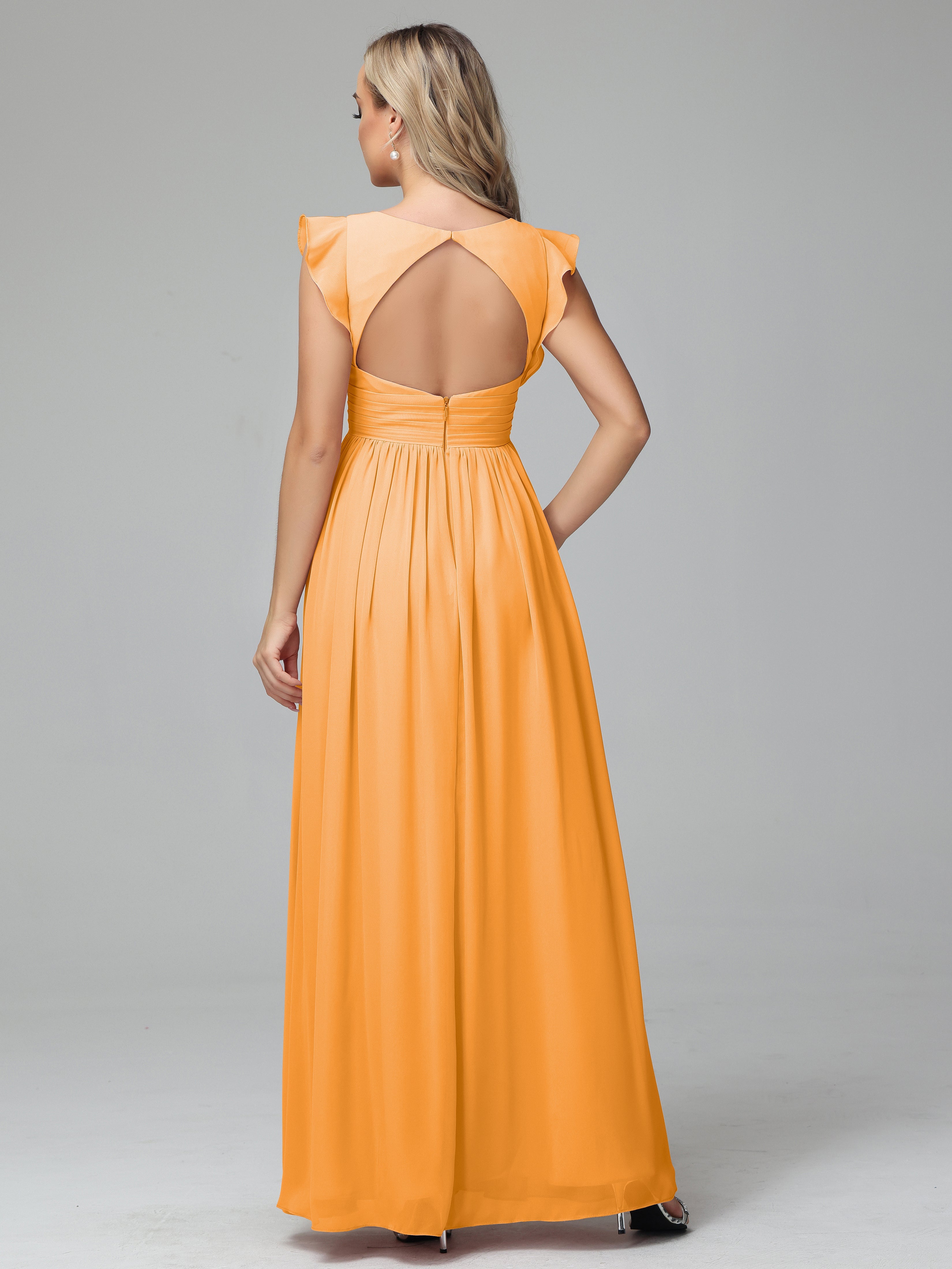Robes De Demoiselle D'Honneur Mandarine Trapèze Mousseline Longue Robes Demoiselle D'Honneur