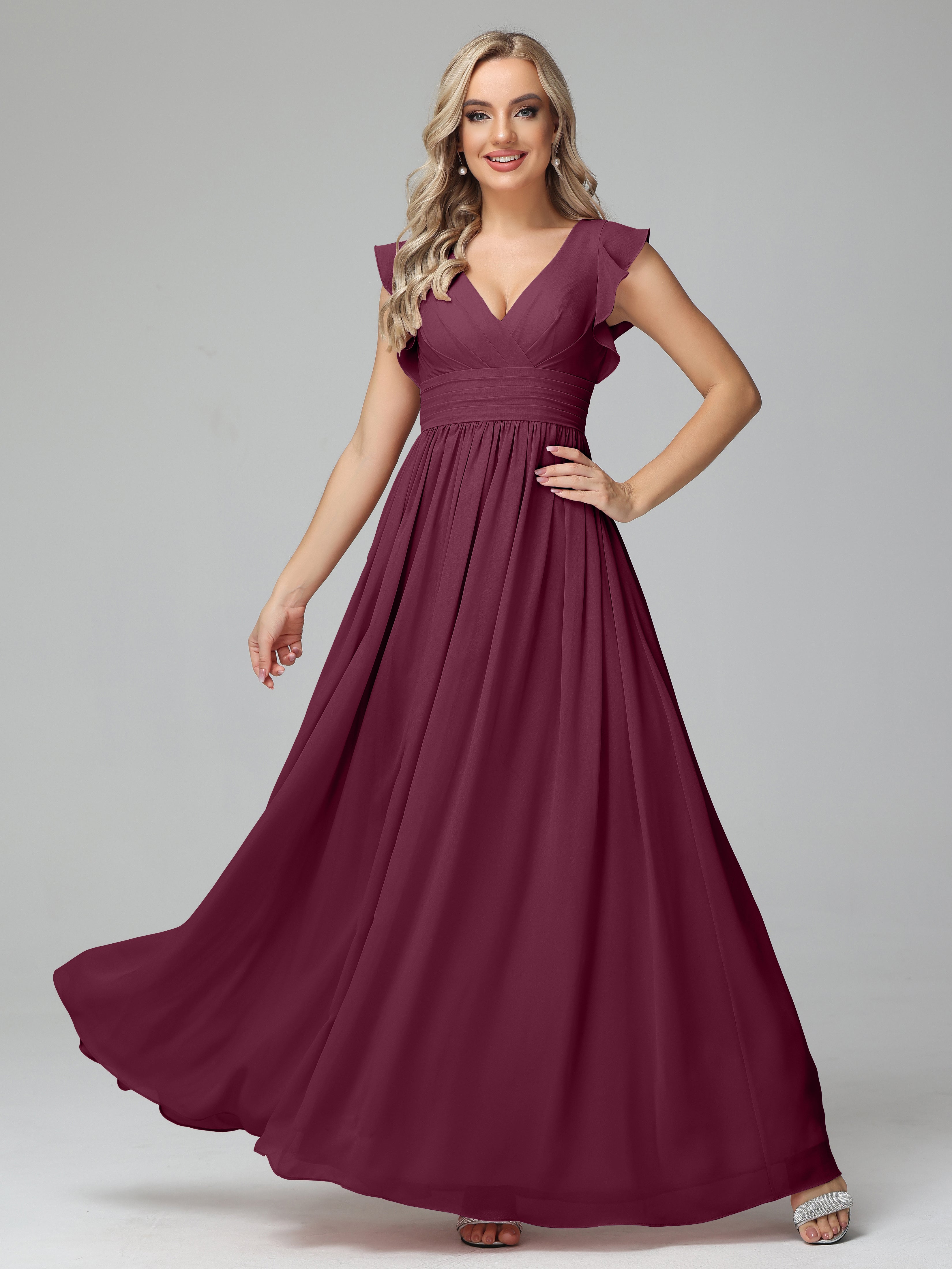 Robes De Demoiselle D'Honneur Mûre Trapèze Mousseline Longue Robes Demoiselle D'Honneur
