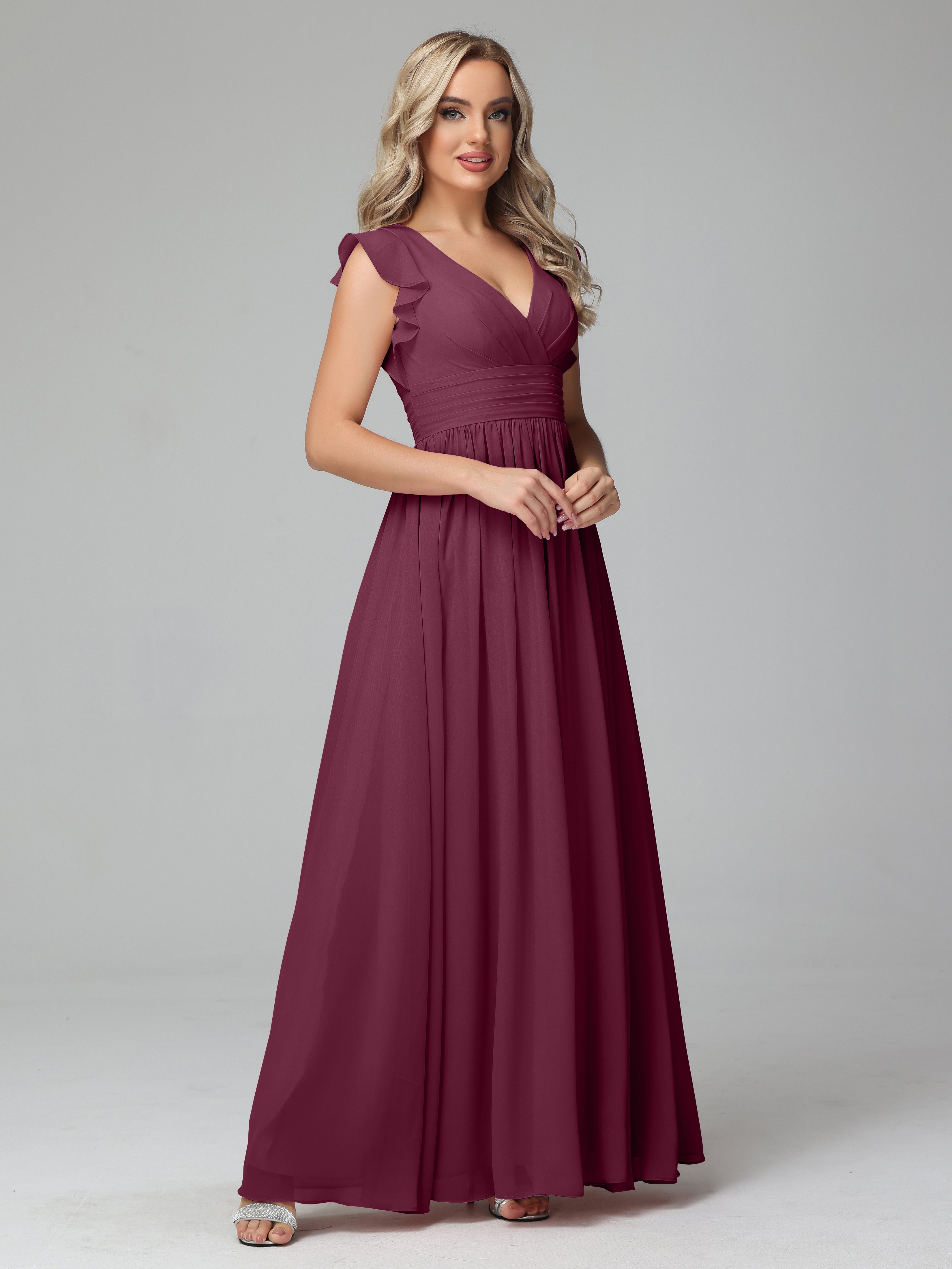 Robes De Demoiselle D'Honneur Mûre Trapèze Mousseline Longue Robes Demoiselle D'Honneur