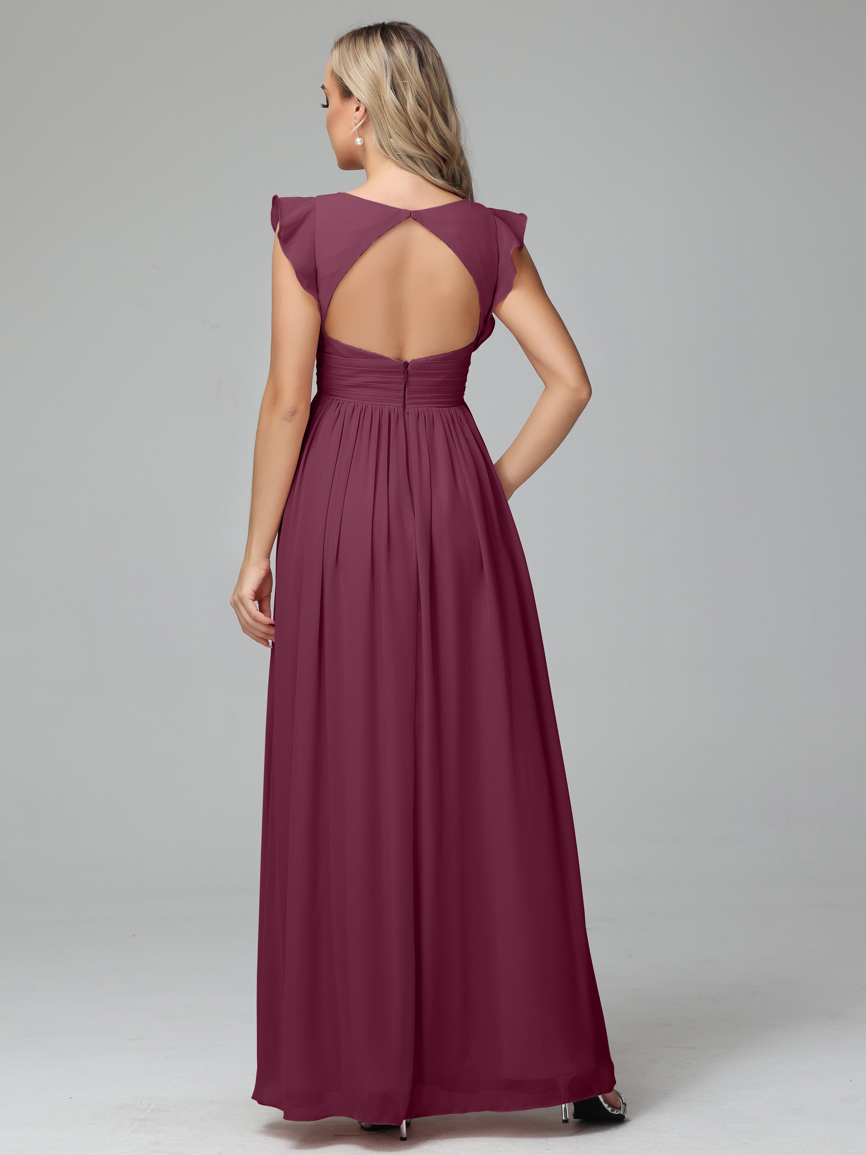 Robes De Demoiselle D'Honneur Mûre Trapèze Mousseline Longue Robes Demoiselle D'Honneur