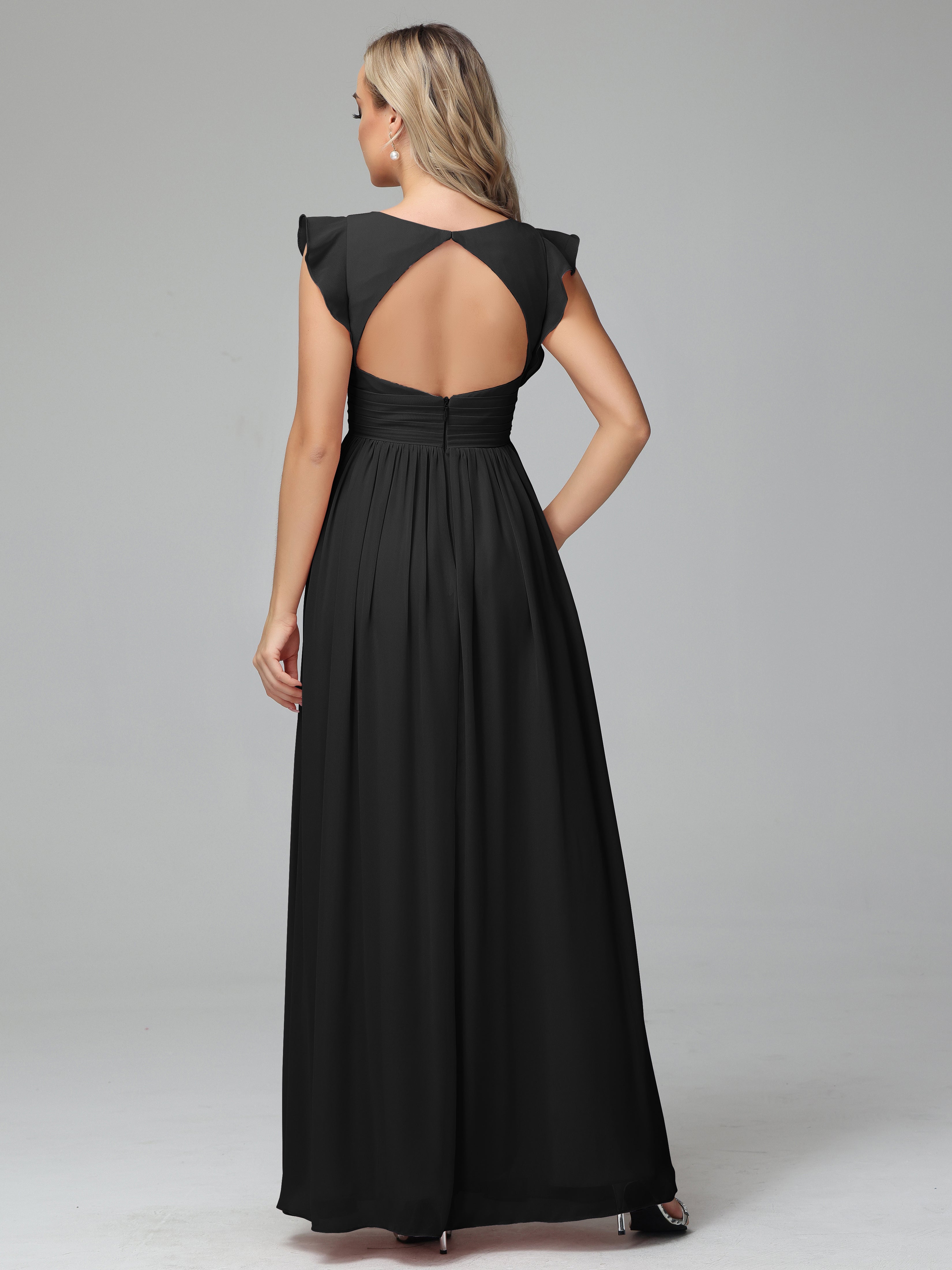 Robes De Demoiselle D'Honneur Noires Bon Marché Trapèze Mousseline Longue Robes Demoiselle D'Honneur