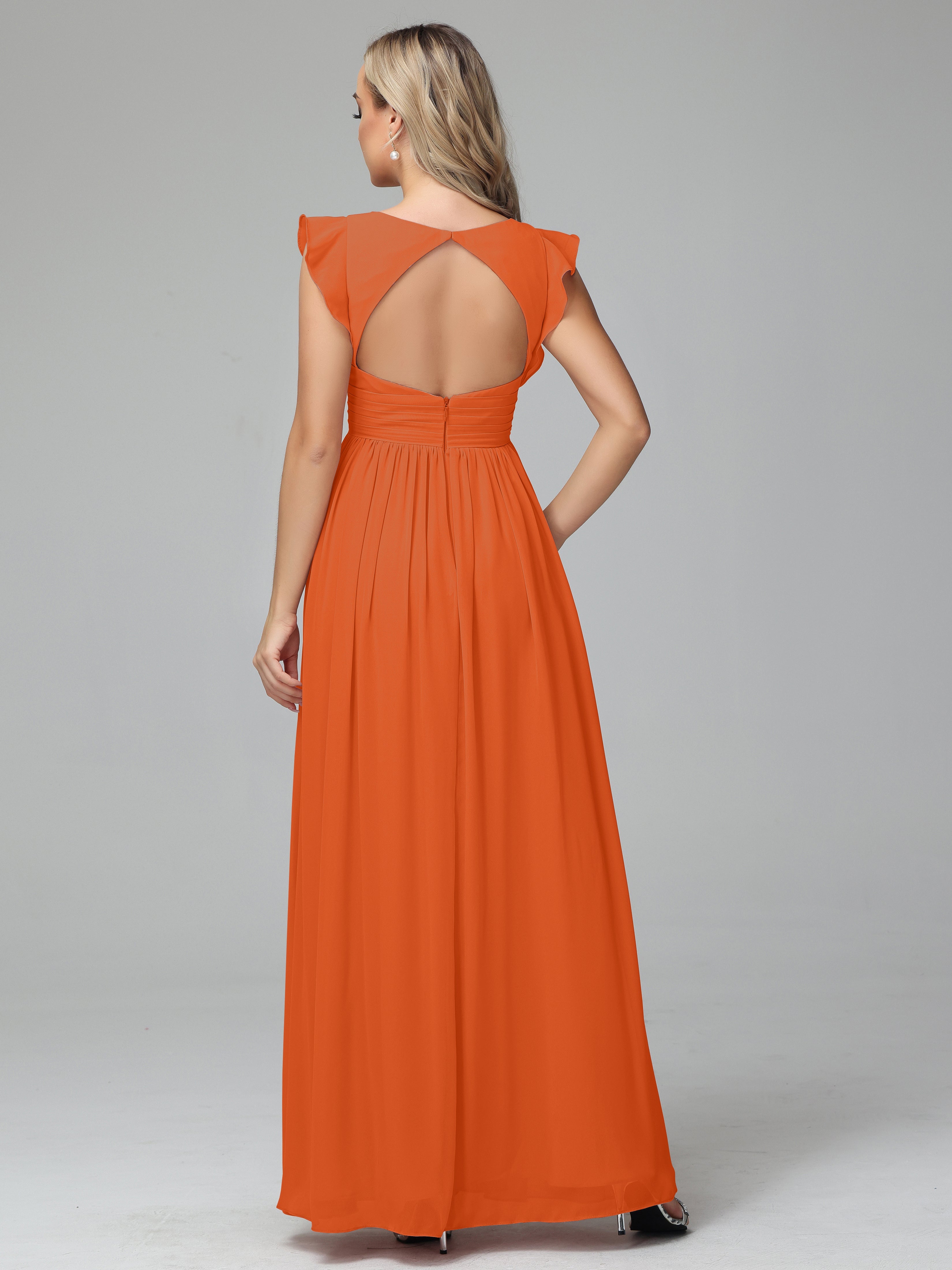 Robes De Demoiselle D'Honneur Orange Brûlé Trapèze Mousseline Longue Robes Demoiselle D'Honneur
