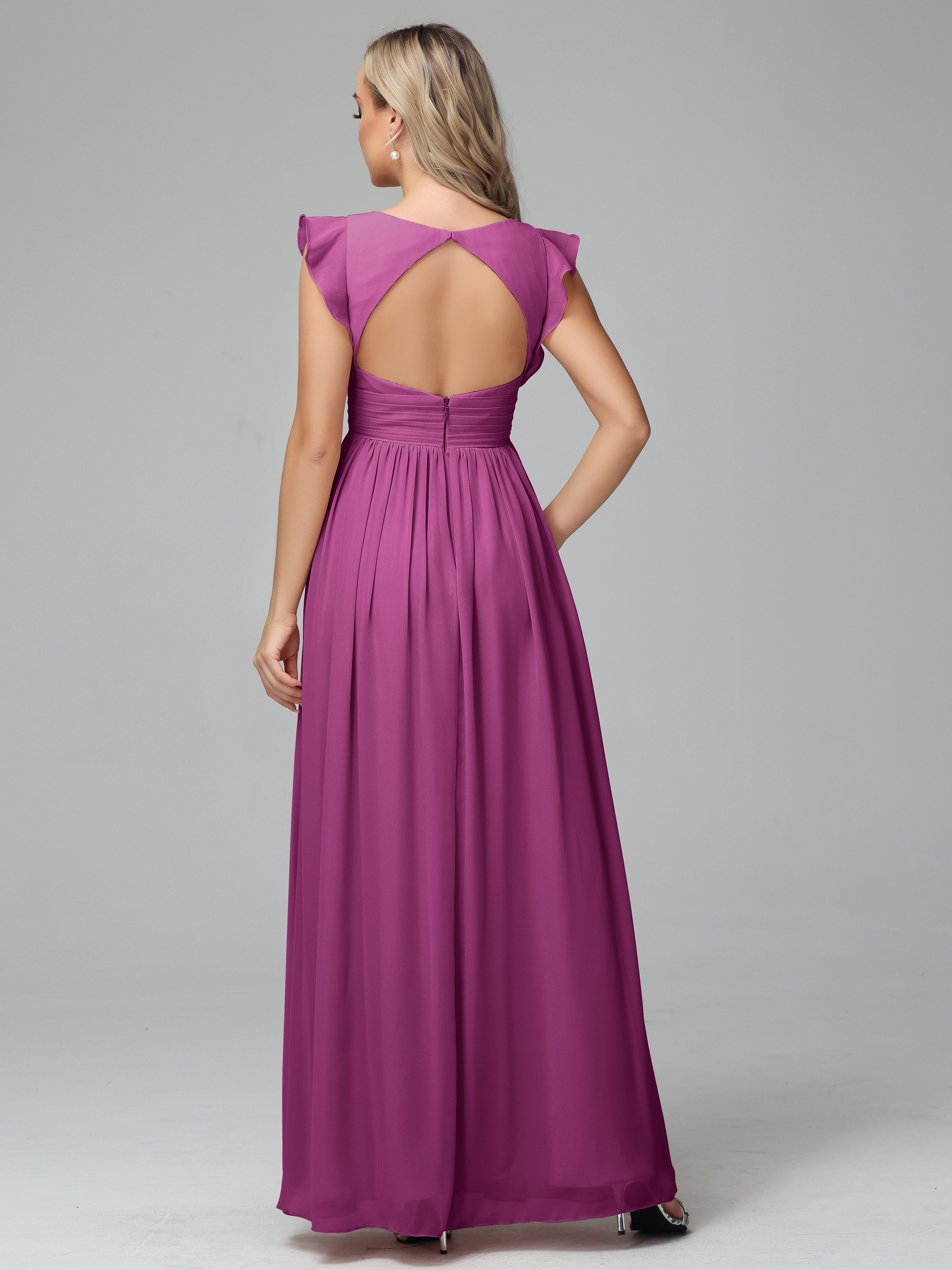 Robes De Demoiselle D'Honneur Orchidée Trapèze Mousseline Longue Robes Demoiselle D'Honneur