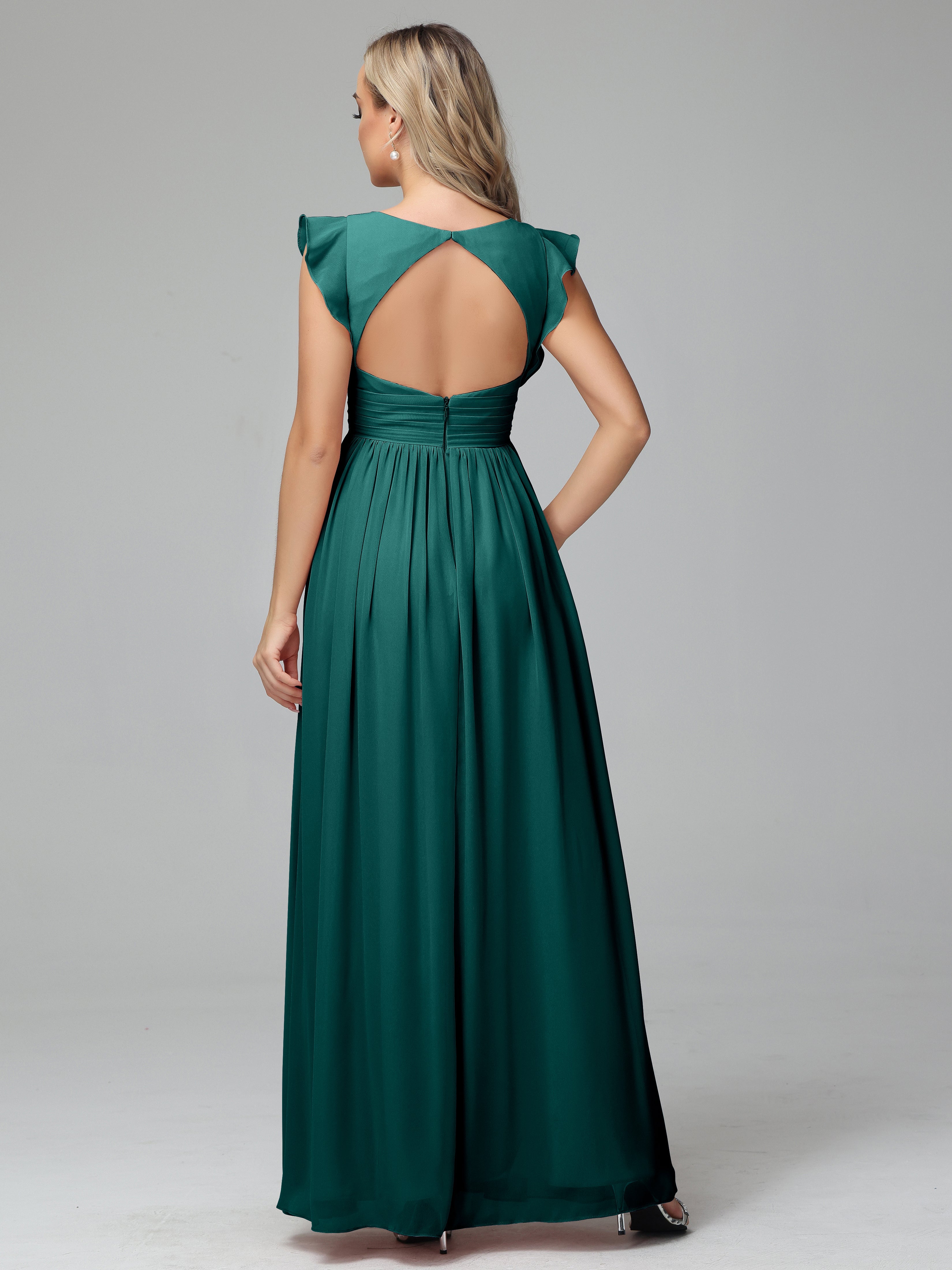 Robes De Demoiselle D'Honneur Couleur Paon Trapèze Mousseline Longue Robes Demoiselle D'Honneur