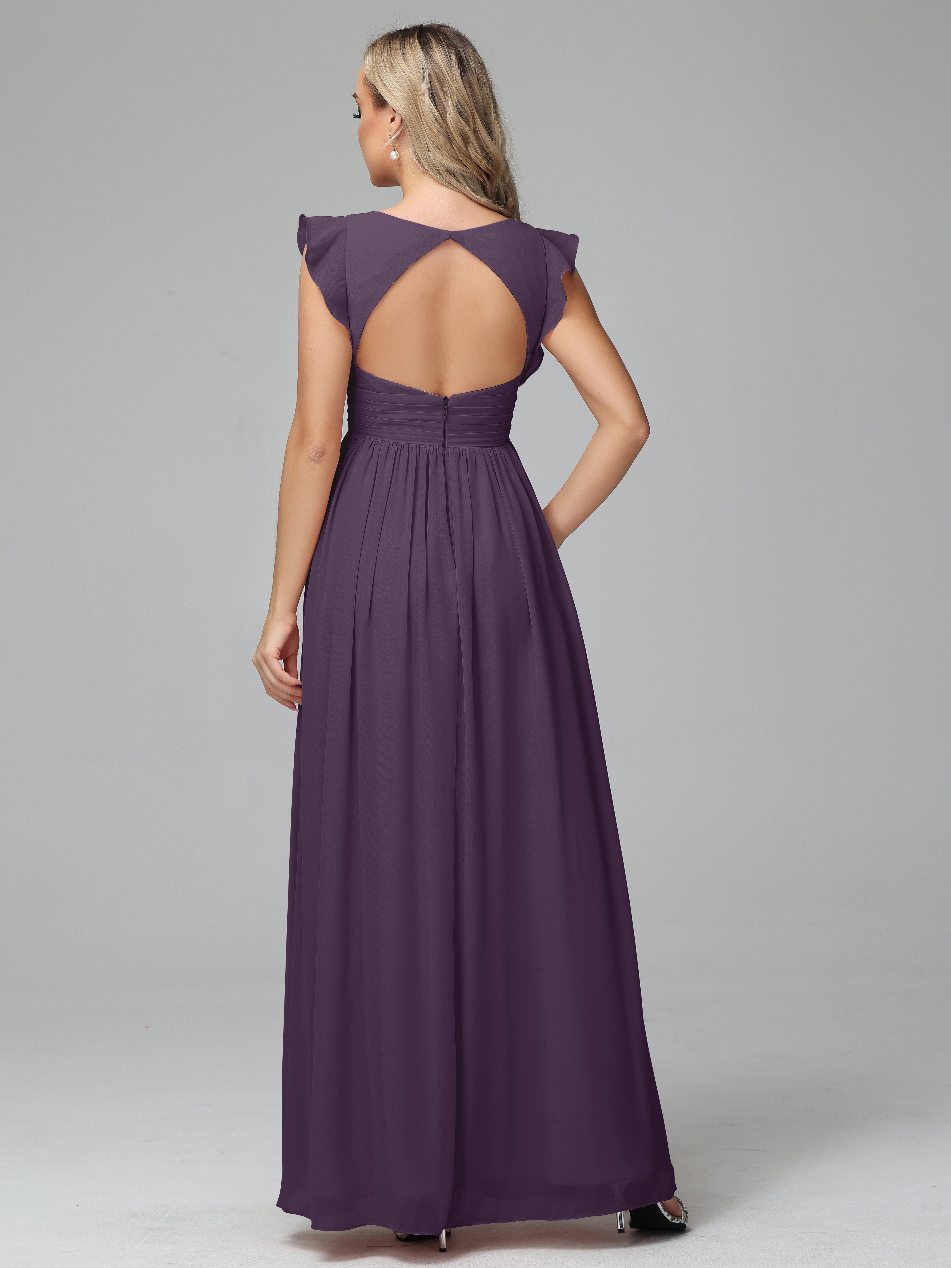 Robe De Demoiselle D'Honneur En Plum Trapèze Mousseline Longue Robes Demoiselle D'Honneur