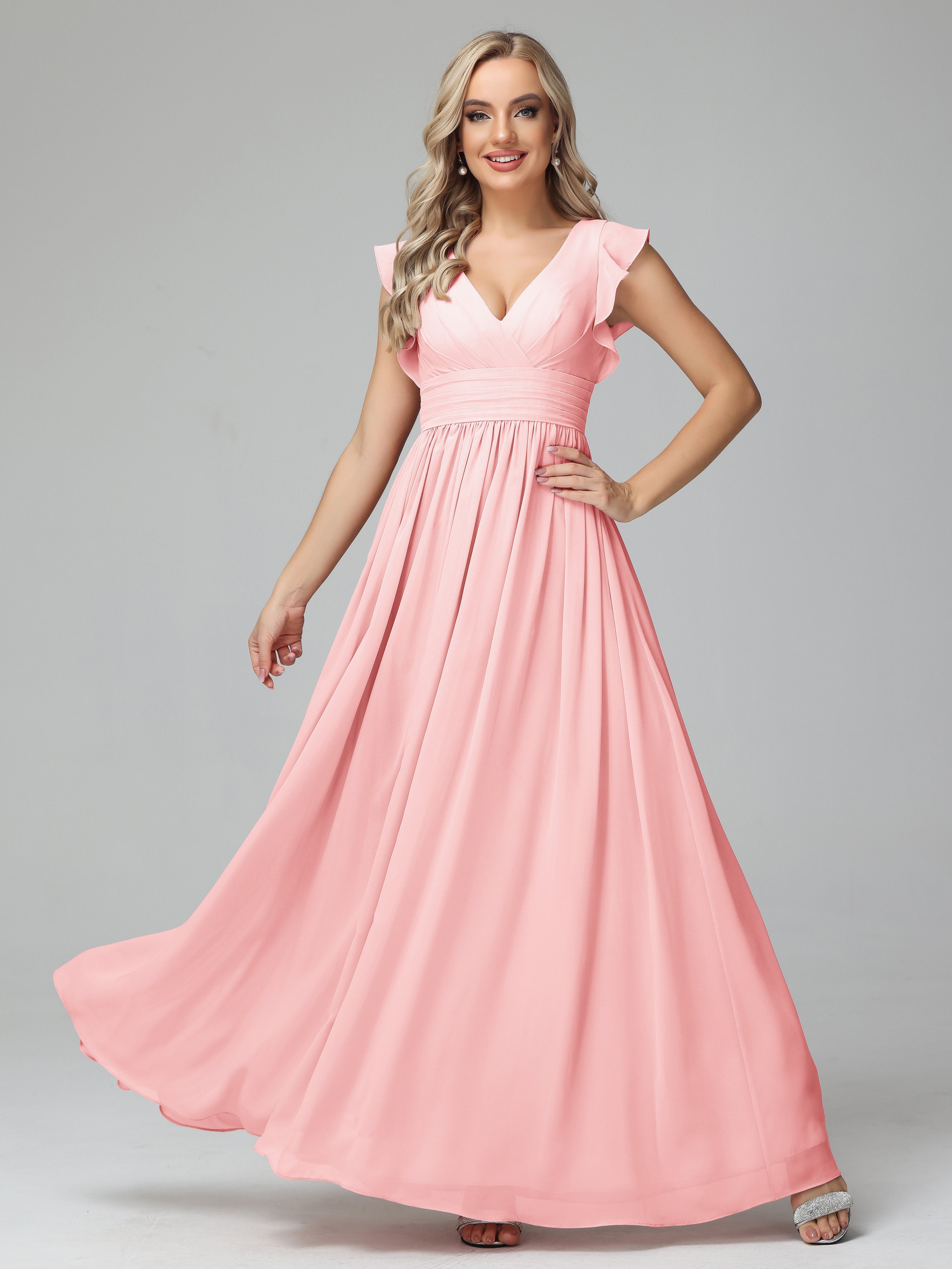 Robes De Demoiselle D'Honneur Rose Du Désert Trapèze Mousseline Longue Robes Demoiselle D'Honneur
