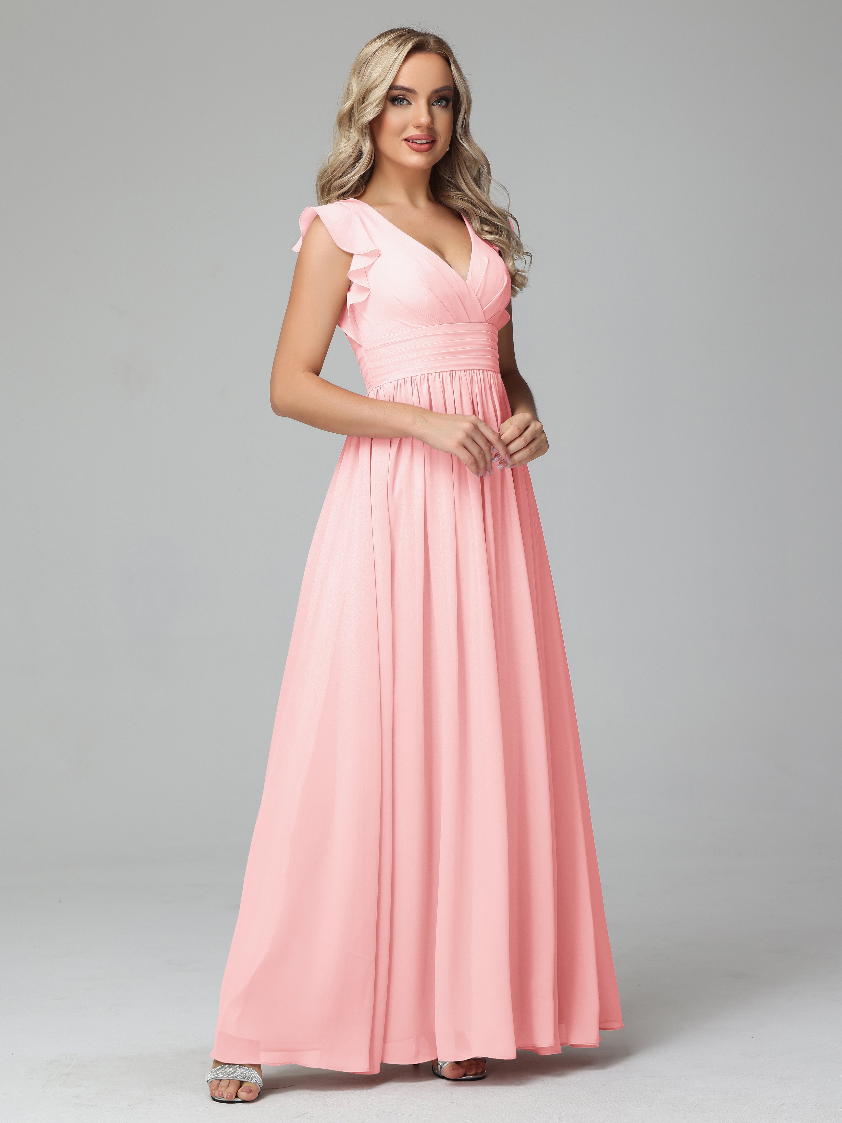 Robes De Demoiselle D'Honneur Rose Du Désert Trapèze Mousseline Longue Robes Demoiselle D'Honneur