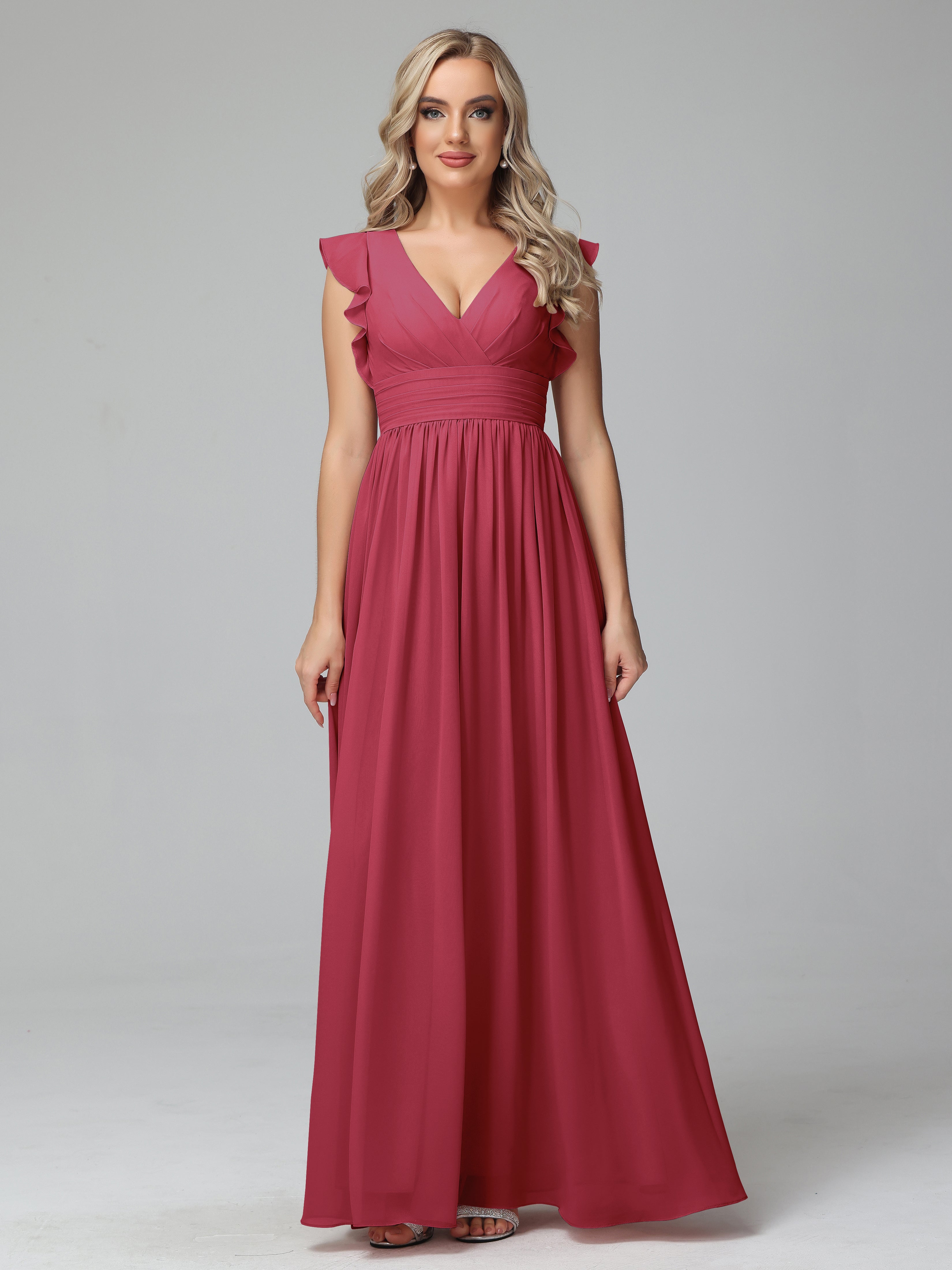 Robes De Demoiselle D'Honneur Rose Cannelle Trapèze Mousseline Longue Robes Demoiselle D'Honneur