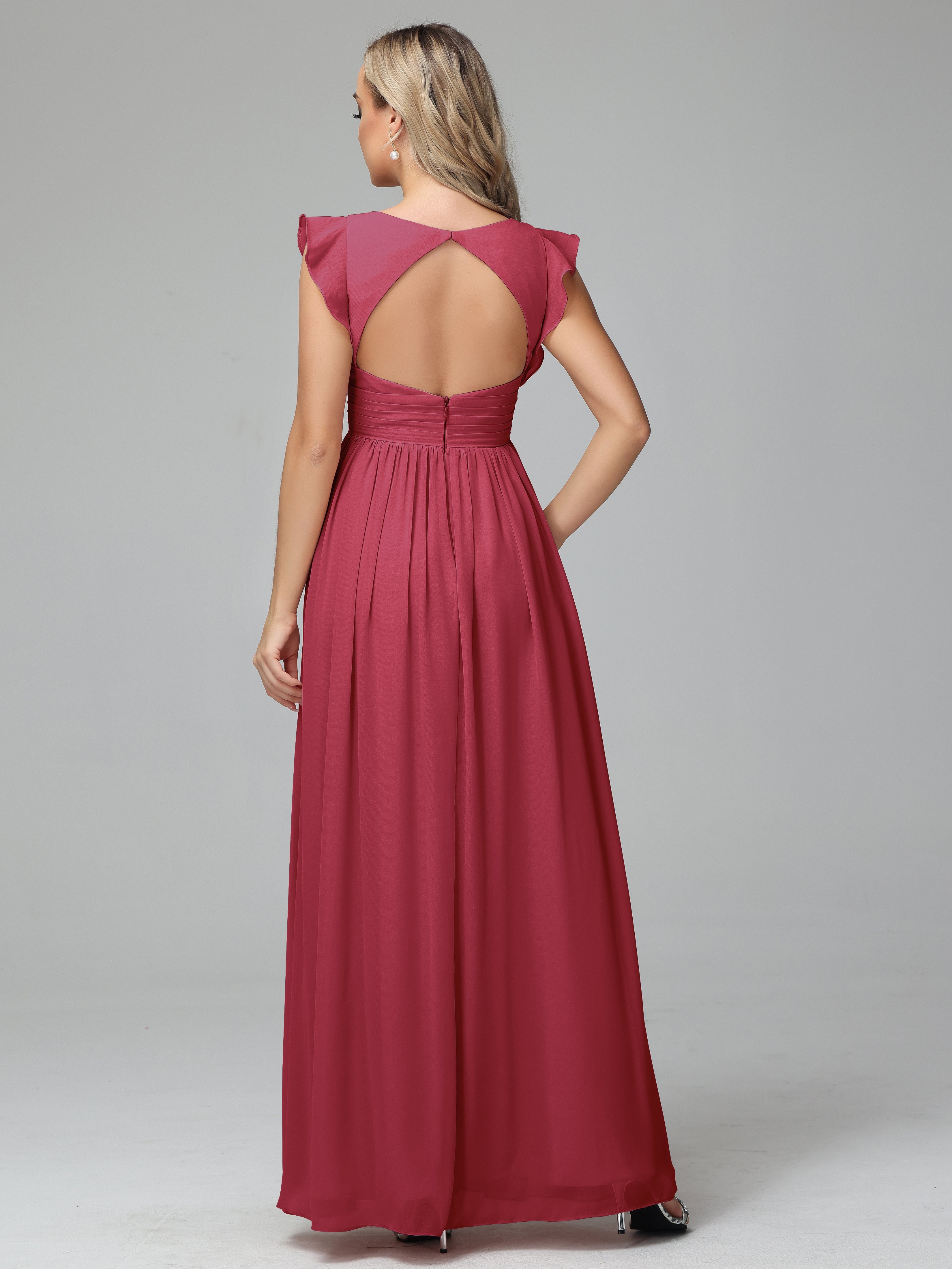 Robes De Demoiselle D'Honneur Rose Cannelle Trapèze Mousseline Longue Robes Demoiselle D'Honneur