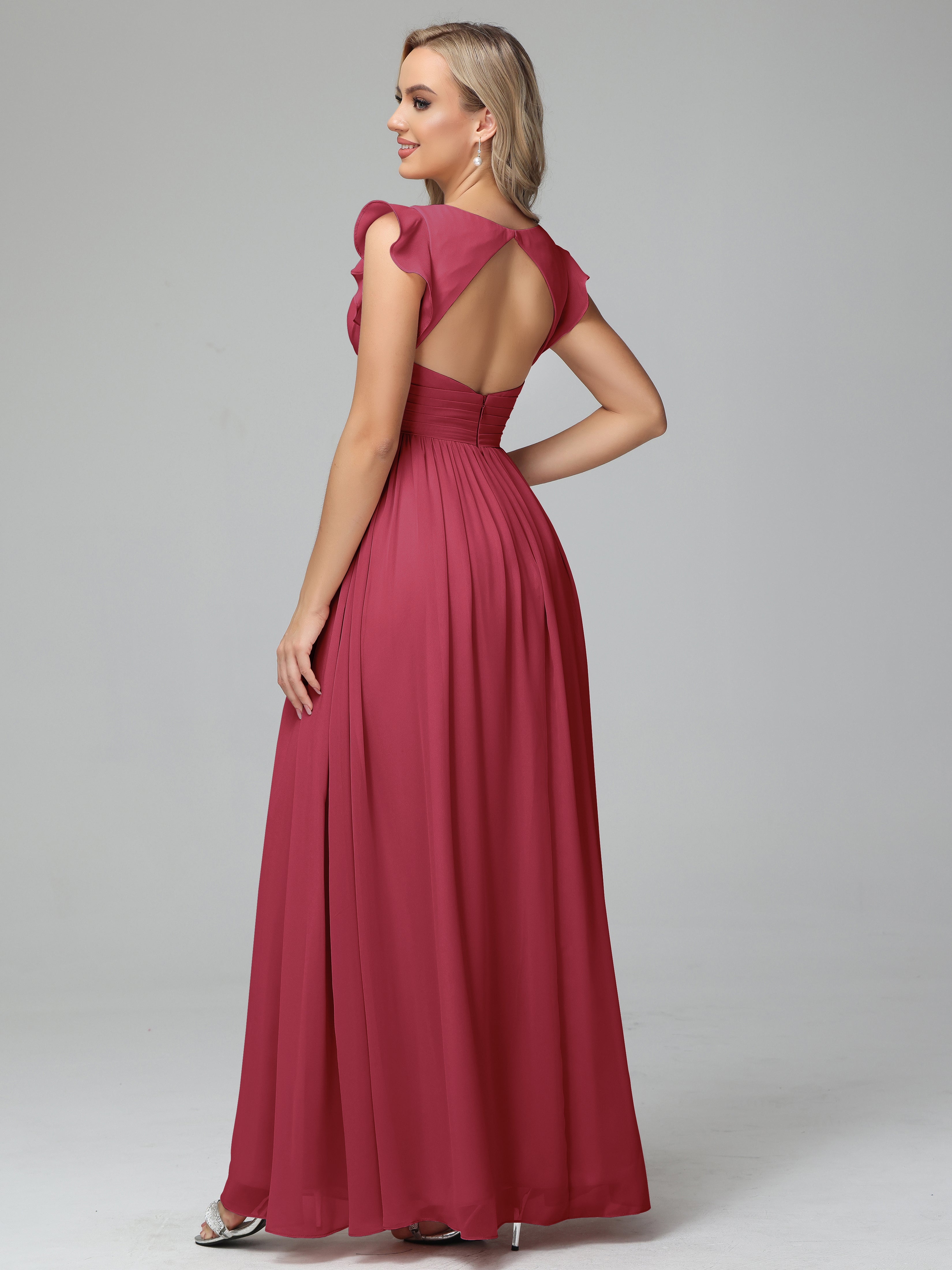 Robes De Demoiselle D'Honneur Rose Cannelle Trapèze Mousseline Longue Robes Demoiselle D'Honneur