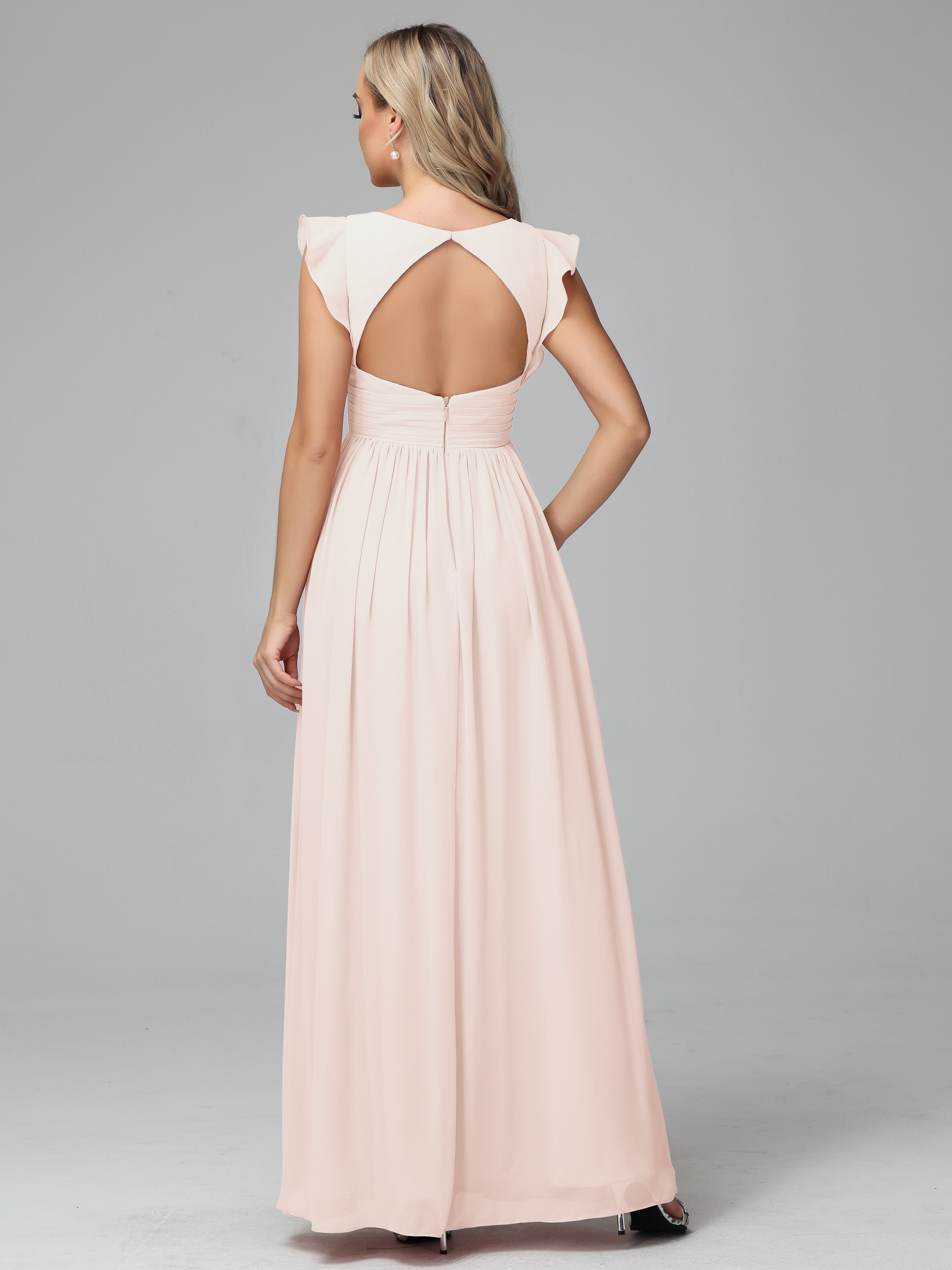 Robe De Demoiselle D'Honneur En Perles Trapèze Mousseline Longue Robes Demoiselle D'Honneur