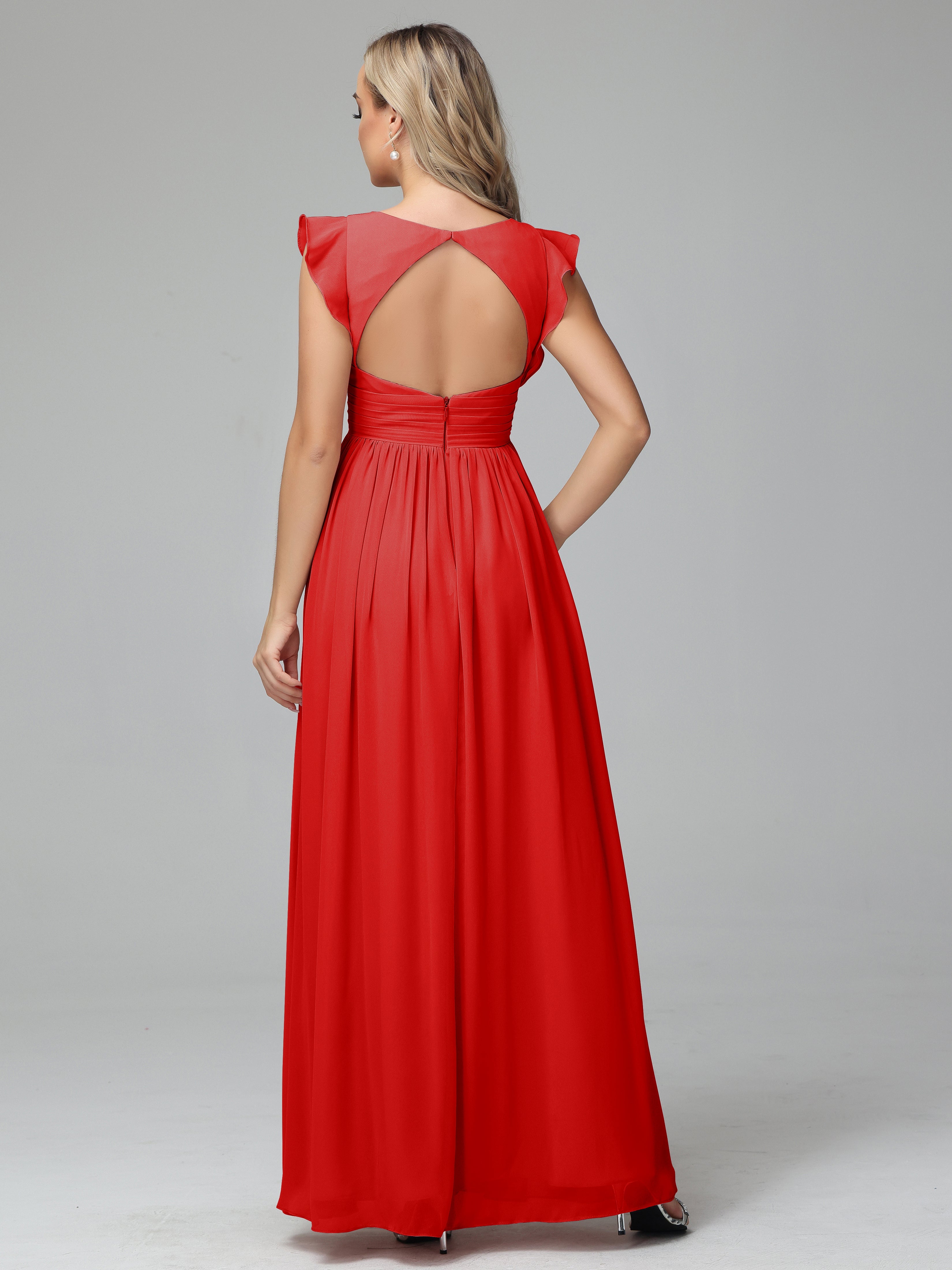Robe Demoiselle D Honneur Rouge Trapèze Mousseline Longue Robes Demoiselle D'Honneur