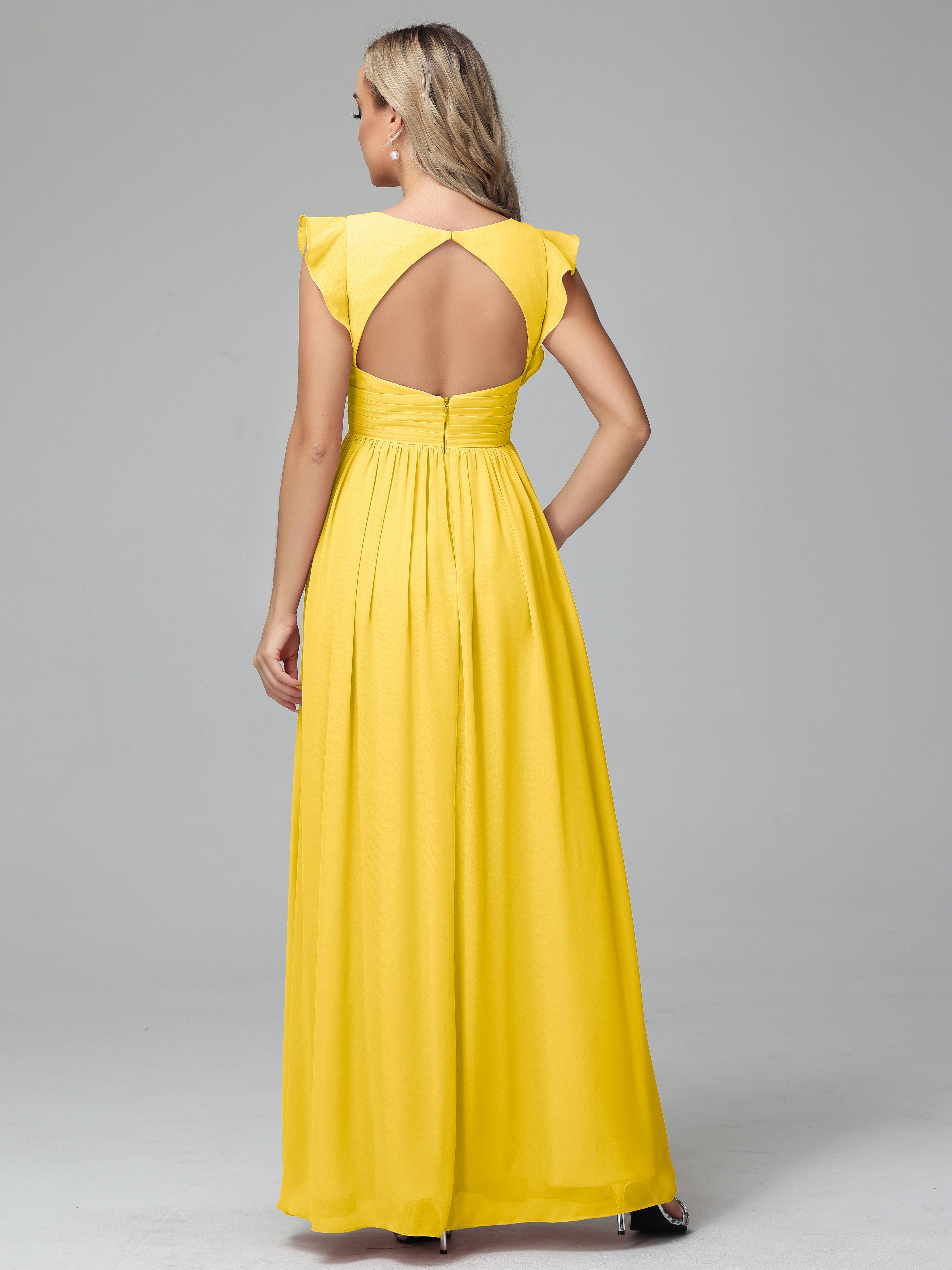 Robe De Demoiselle D'Honneur Souci Trapèze Mousseline Longue Robes Demoiselle D'Honneur