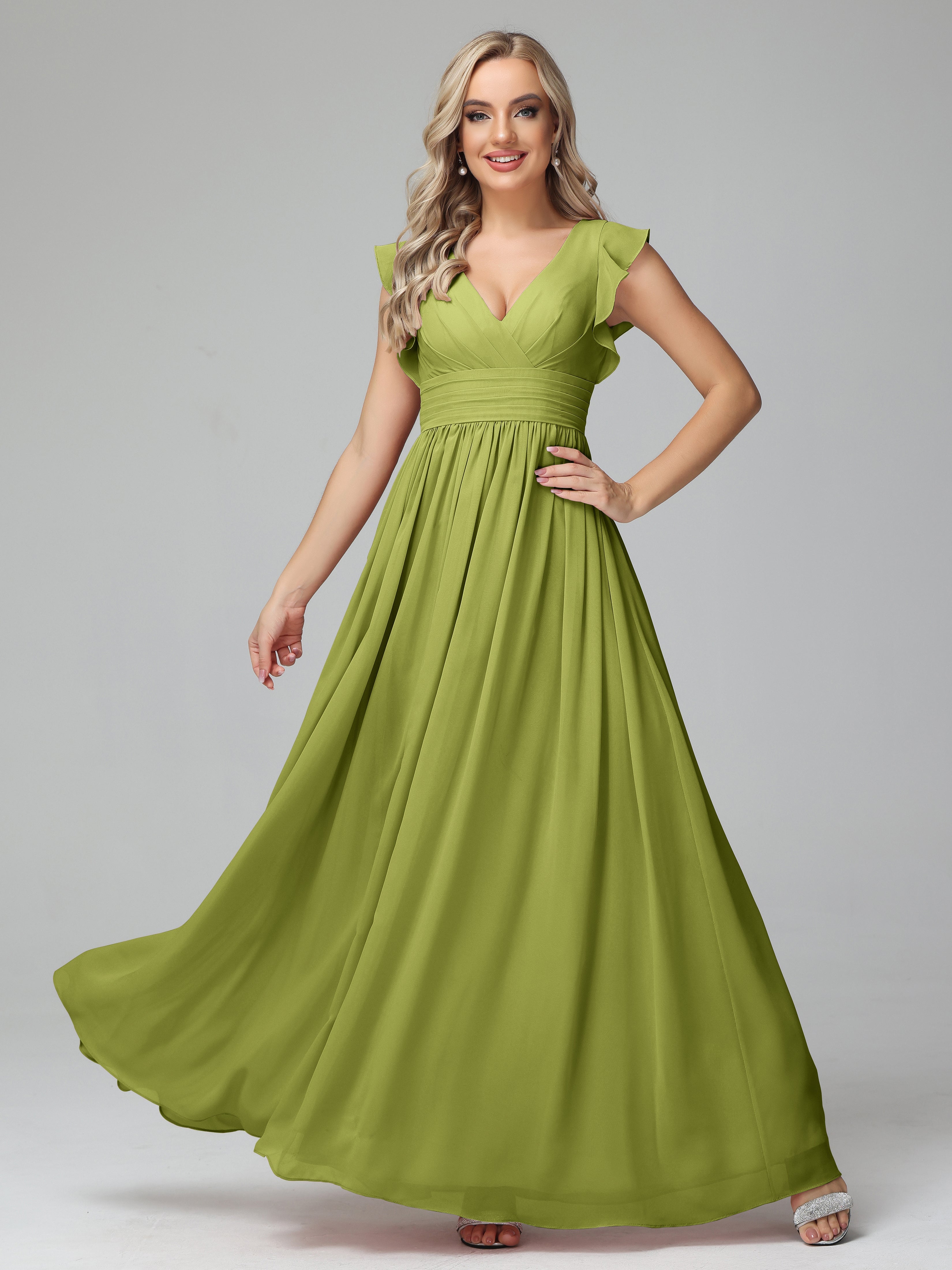 Robes De Demoiselle D'Honneur Trèfle Trapèze Mousseline Longue Robes Demoiselle D'Honneur