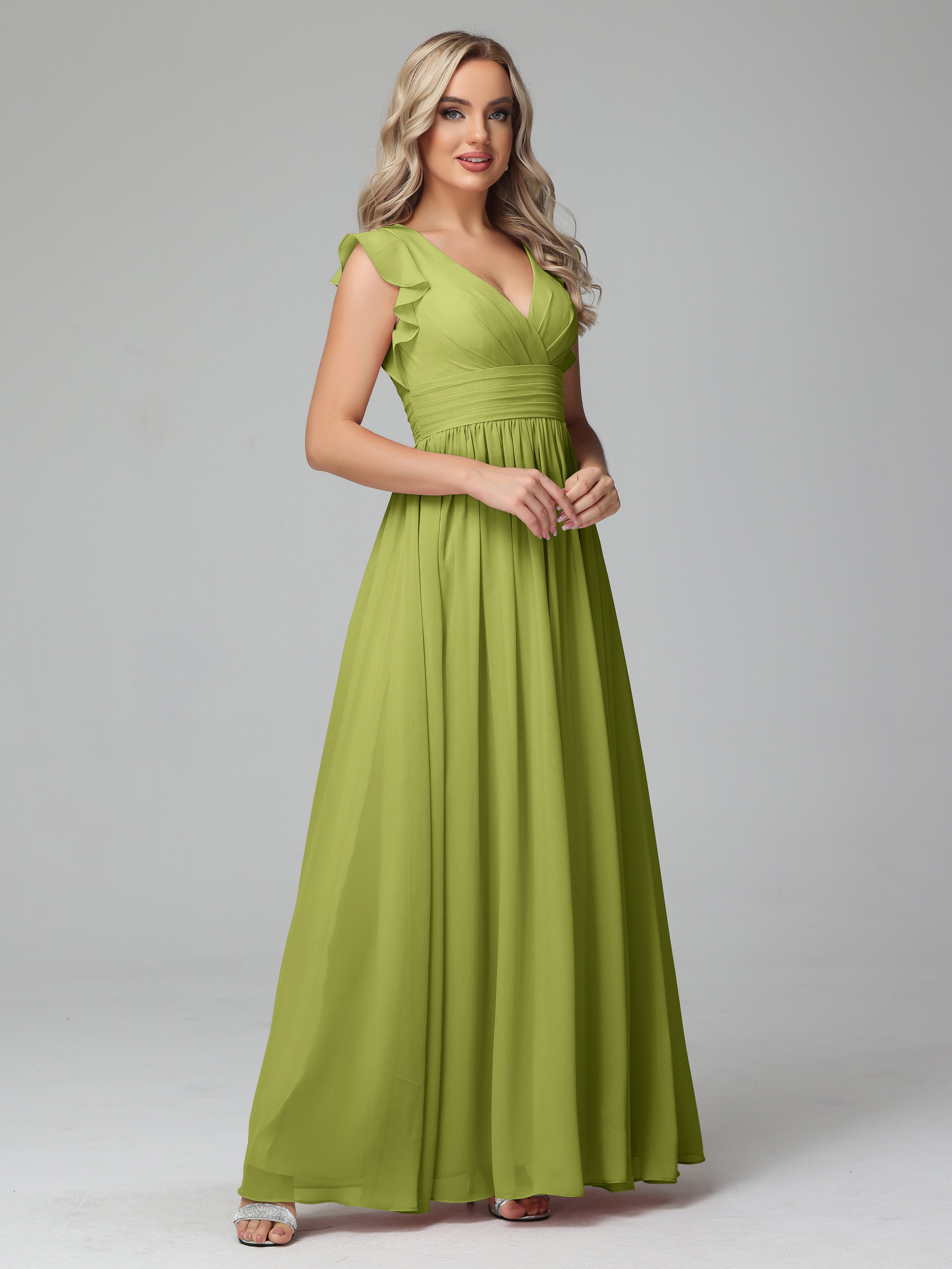 Robes De Demoiselle D'Honneur Trèfle Trapèze Mousseline Longue Robes Demoiselle D'Honneur