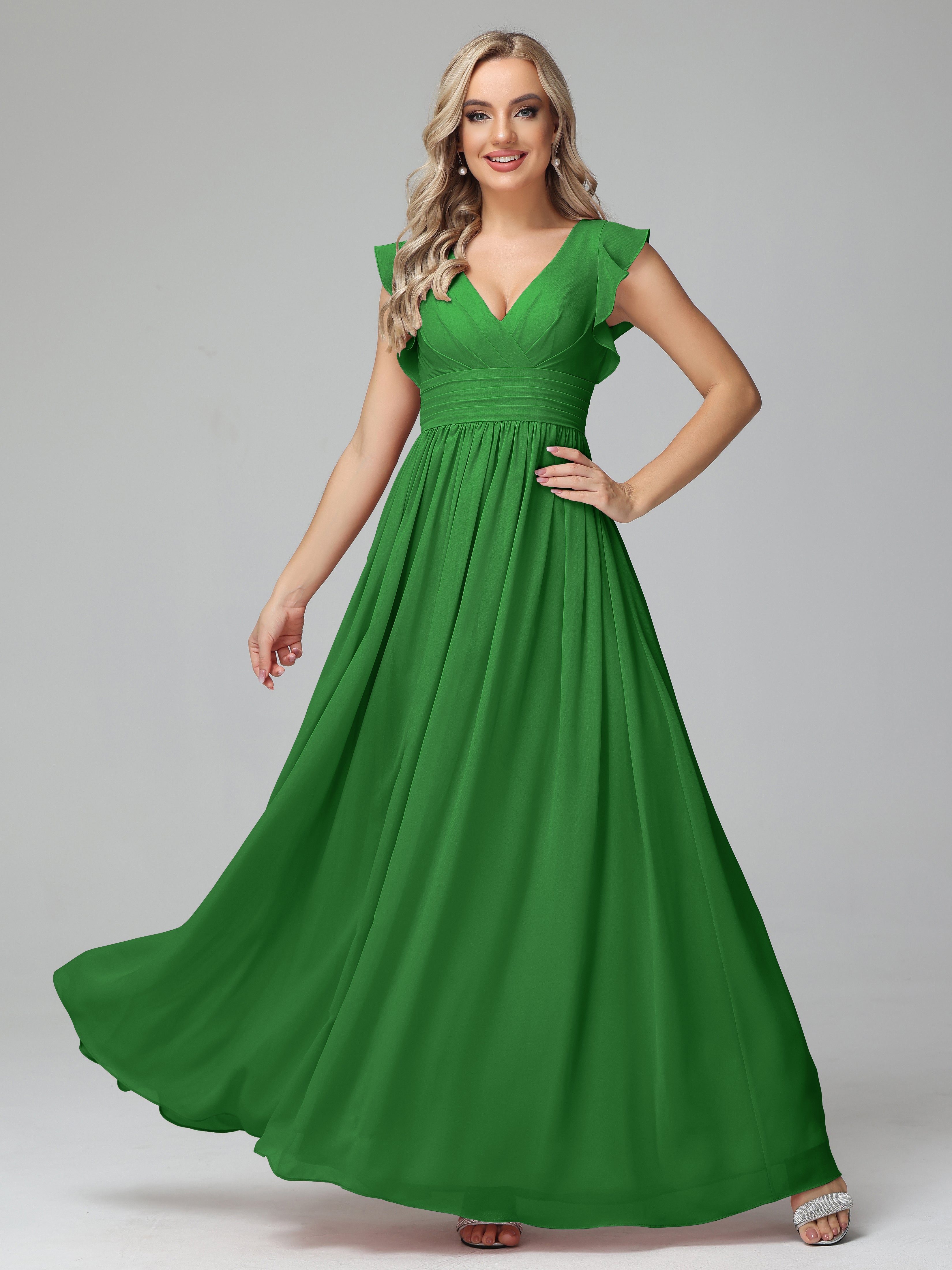 Robes De Demoiselle D'Honneur Vert Forêt Trapèze Mousseline Longue Robes Demoiselle D'Honneur