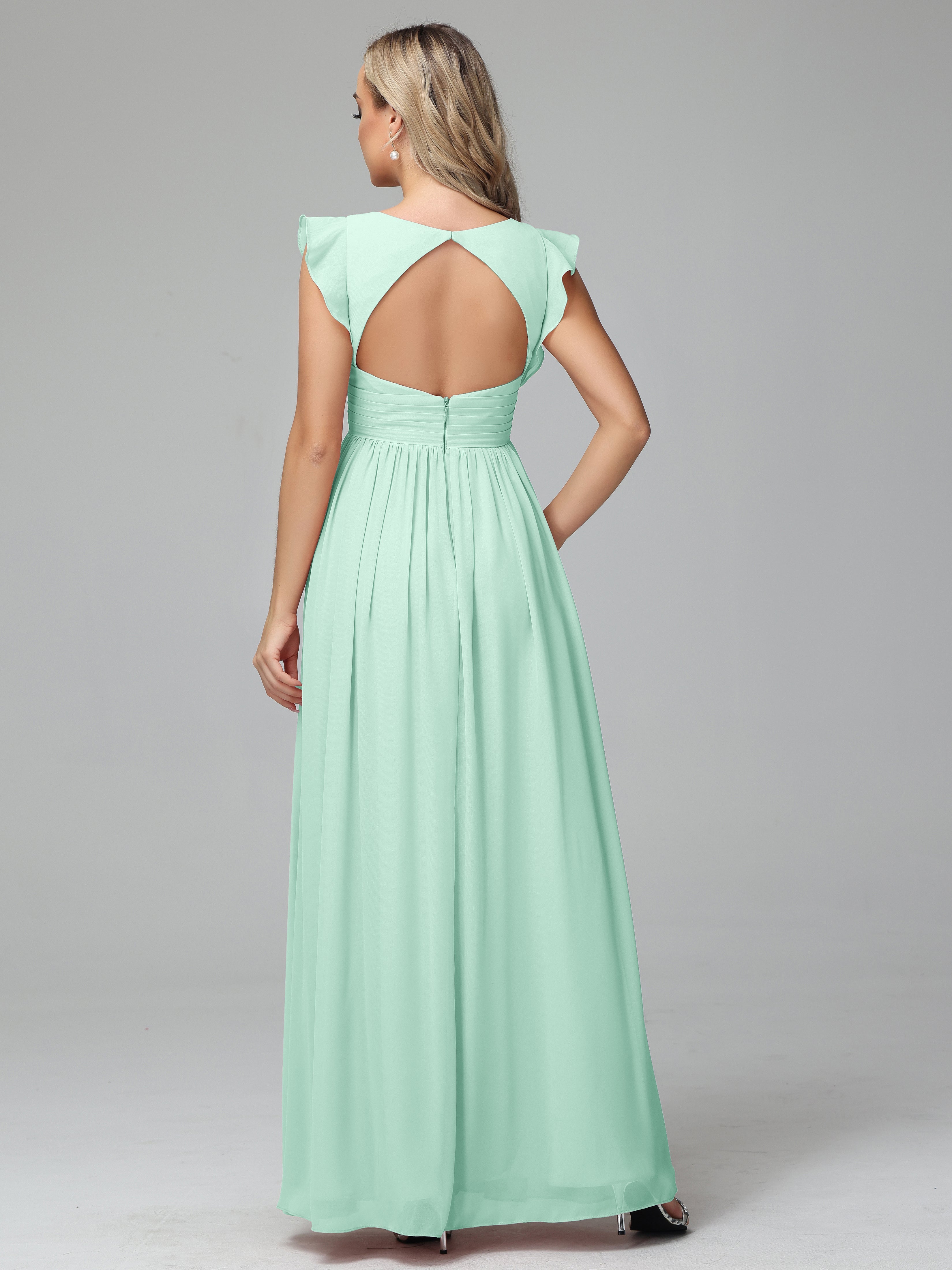 Robes De Demoiselle D'Honneur Vert Menthe Trapèze Mousseline Longue Robes Demoiselle D'Honneur