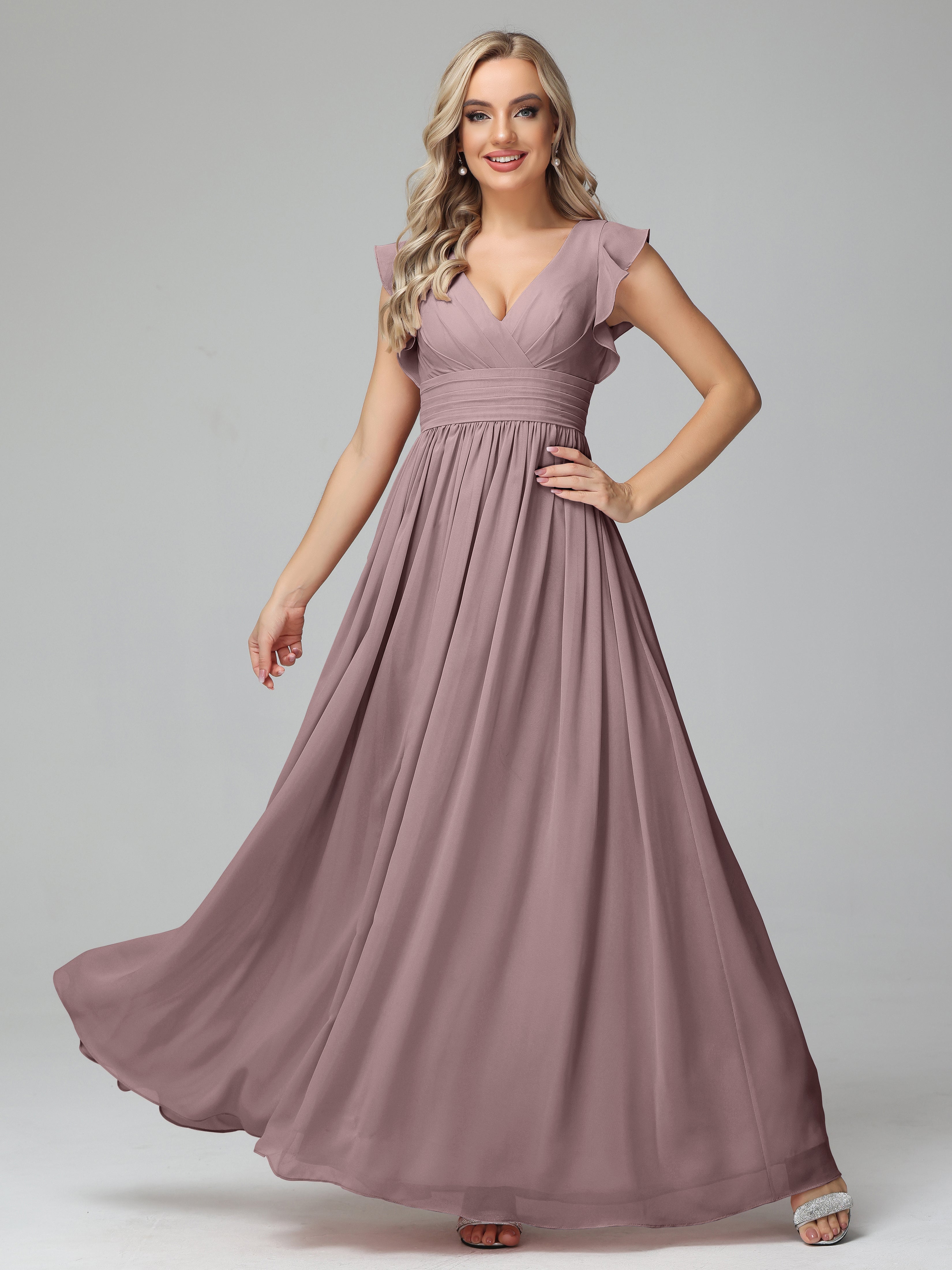 Robes De Demoiselle D'Honneur Vintage Mauve Trapèze Mousseline Longue Robes Demoiselle D'Honneur