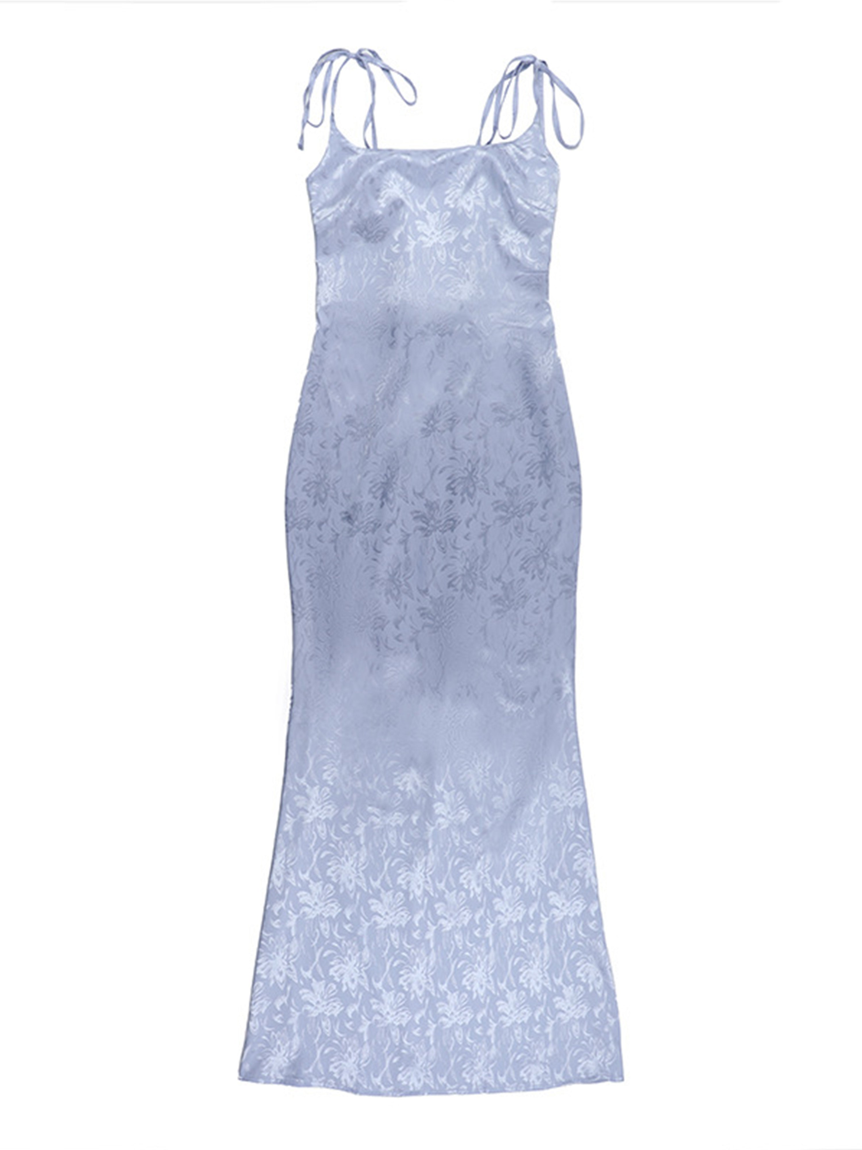 Robe Invitée Mariage BLEU_CIEL Encolure Carrée Bretelles Fines Imprimée Coupe Fourreau