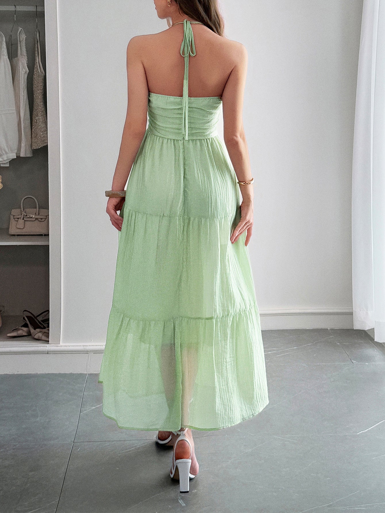 Robe Invitée Mariage SAUGE Licou Sans Manches Longueur Cheville