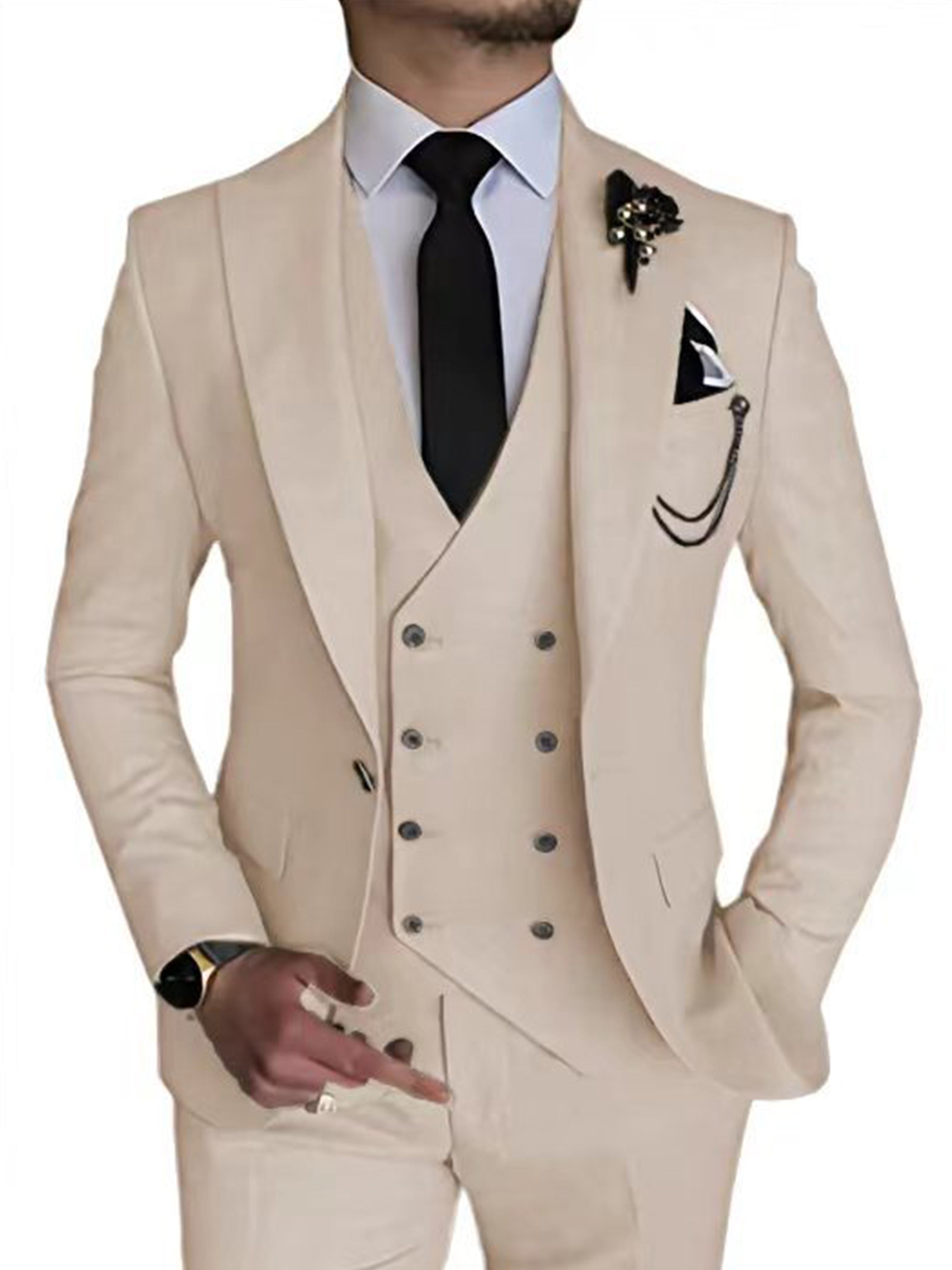 Costume 3 Pièces Homme Affaires en IVOIRE Costume Marié et Garçon d'Honneur Élégant