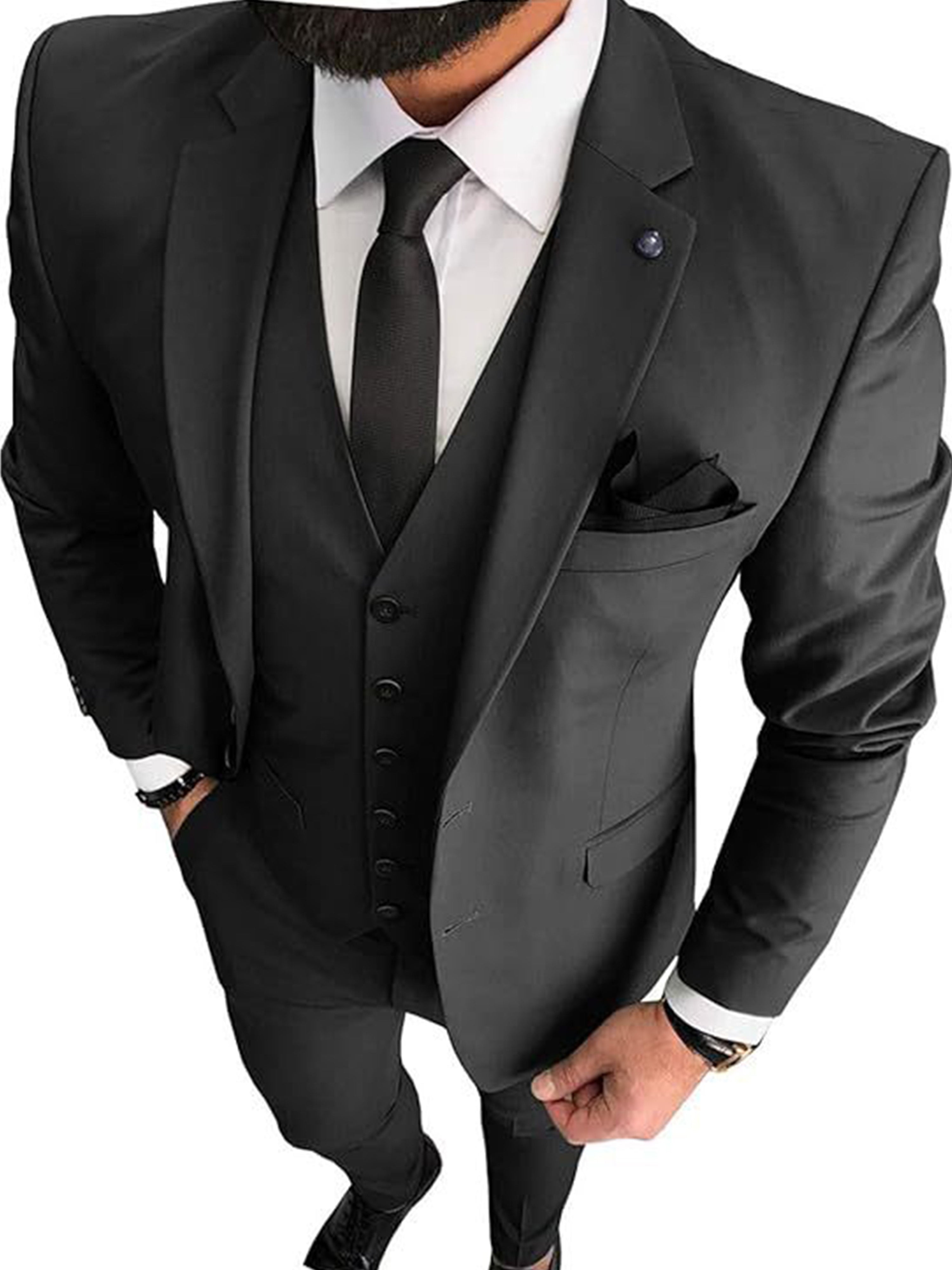 Costume Homme 3 Pièces Affaires Décontracté en NOIR Taille Slim Marié & Garçon d'Honneur