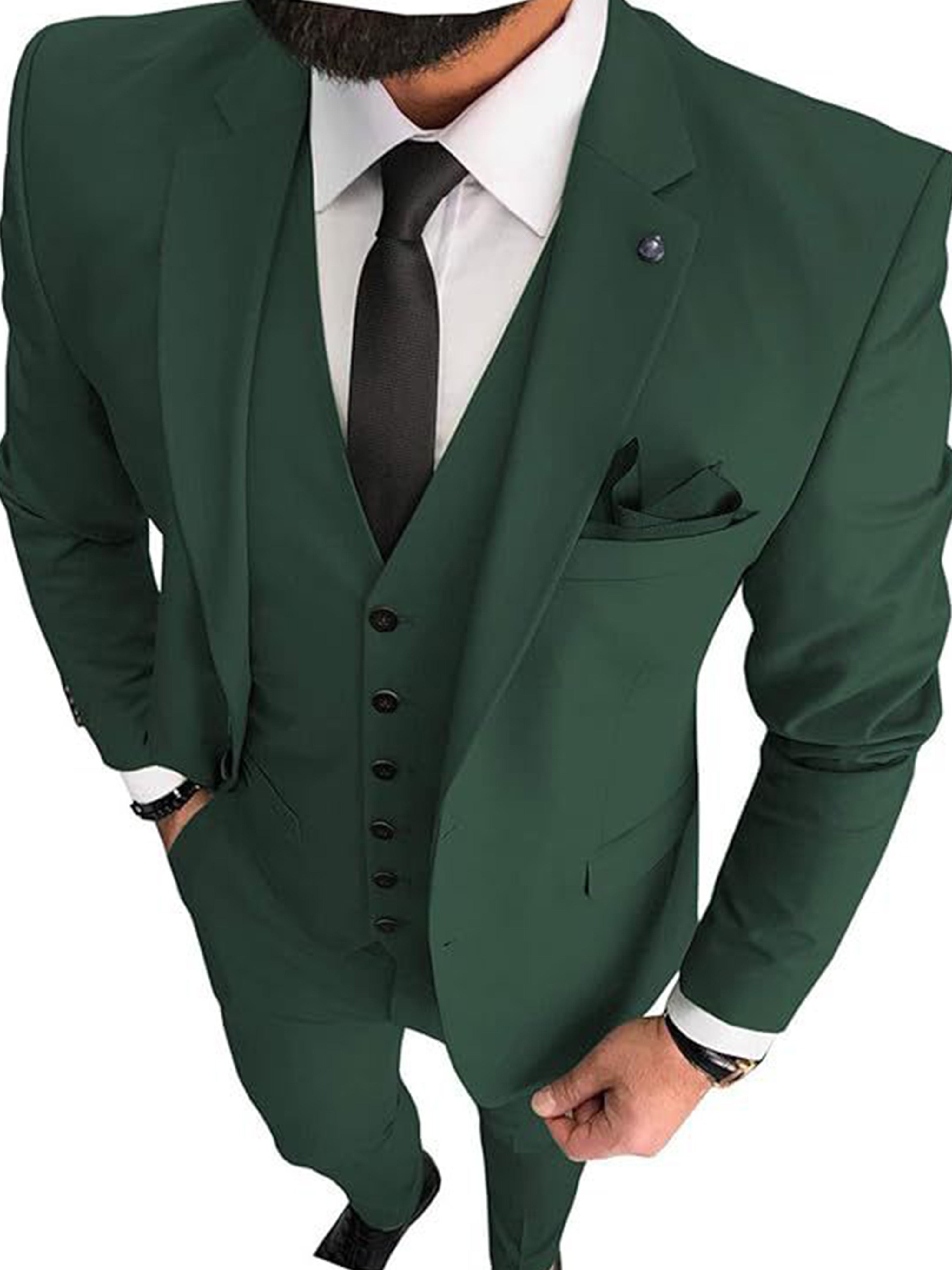 Costume Homme 3 Pièces Affaires Décontracté en VERT_FONCE Taille Slim Marié & Garçon d'Honneur