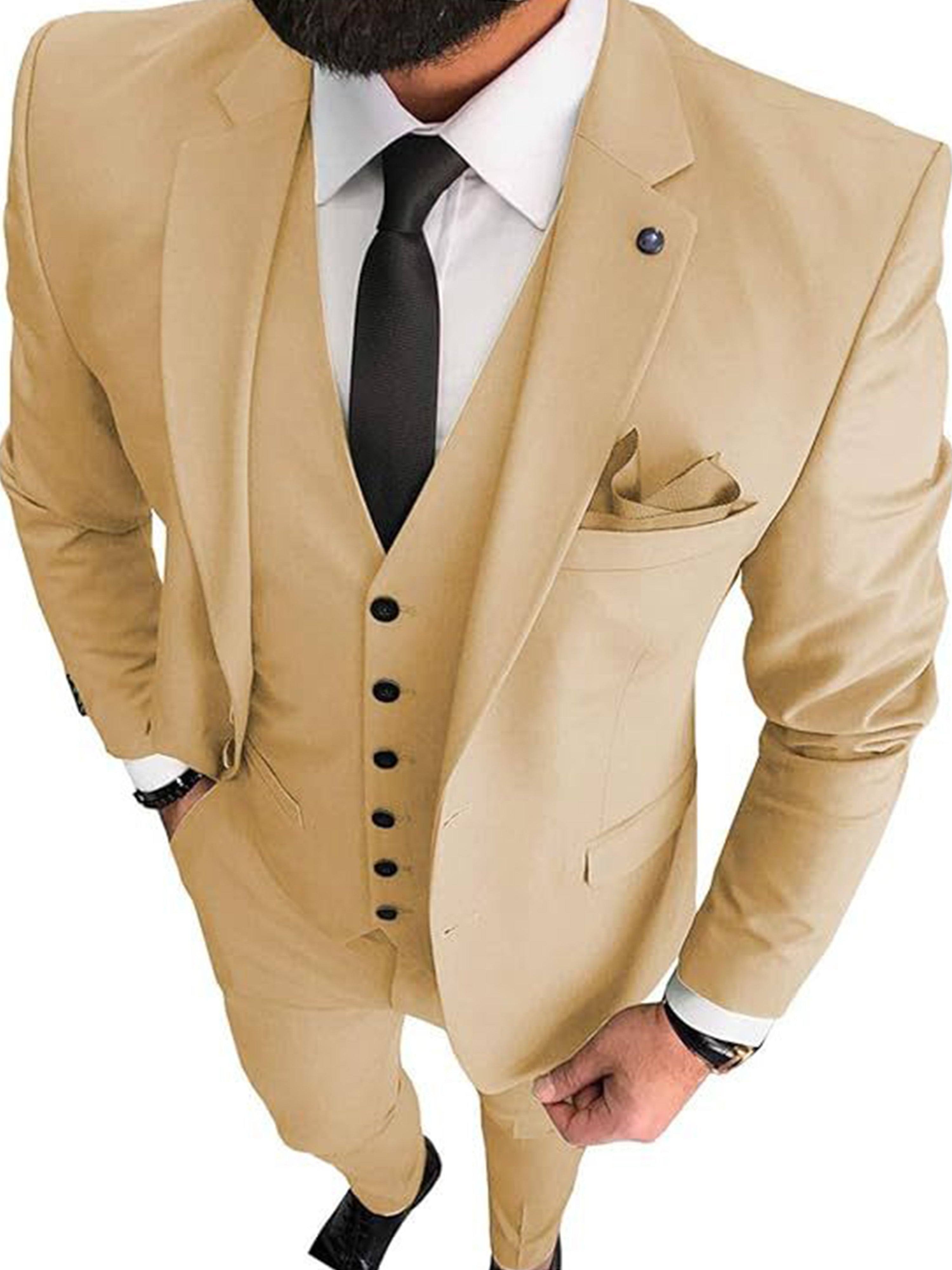 Costume Homme 3 Pièces Affaires Décontracté en CHAMPAGNE Taille Slim Marié & Garçon d'Honneur