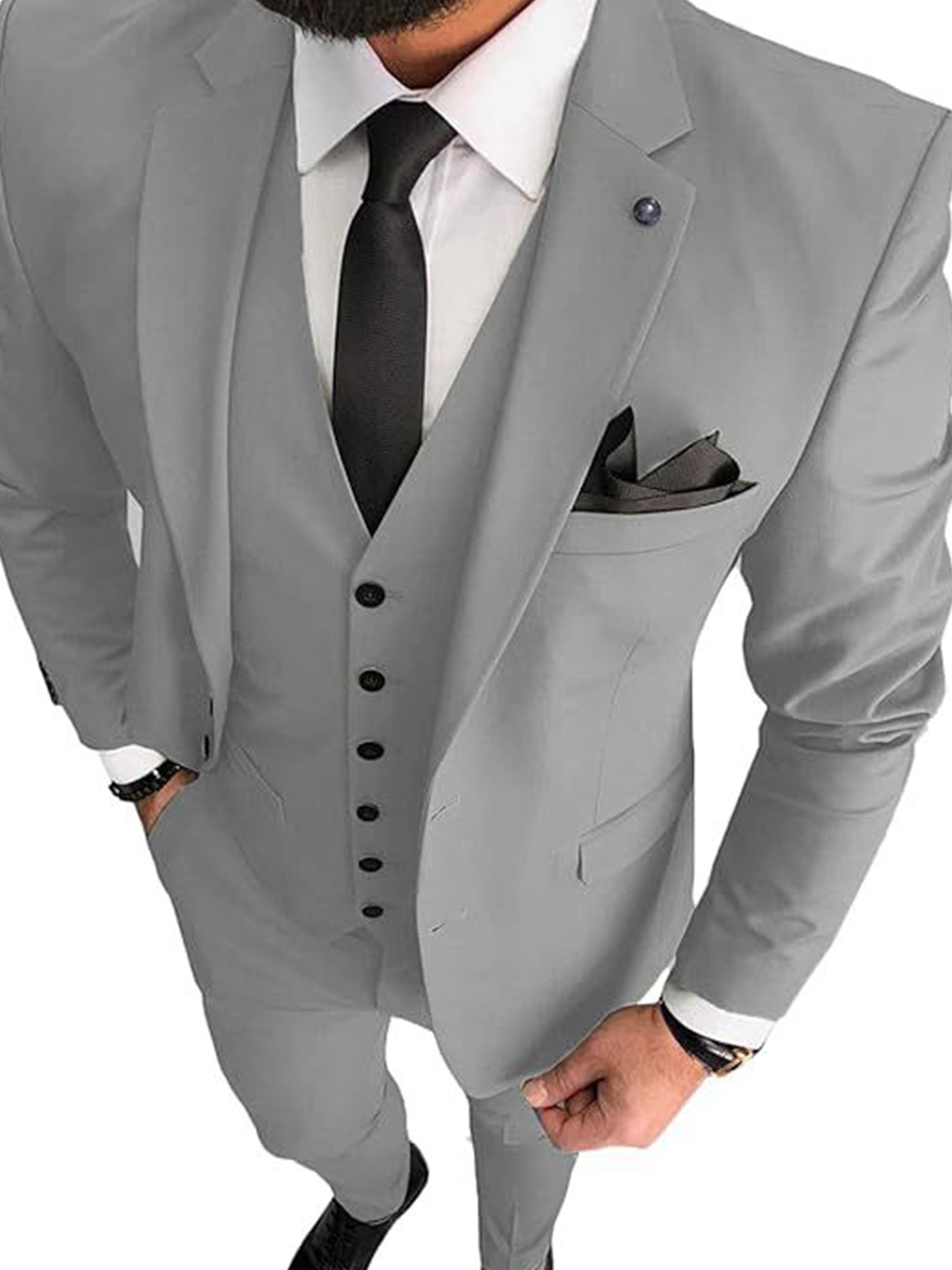 Costume Homme 3 Pièces Affaires Décontracté en ARGENT Taille Slim Marié & Garçon d'Honneur