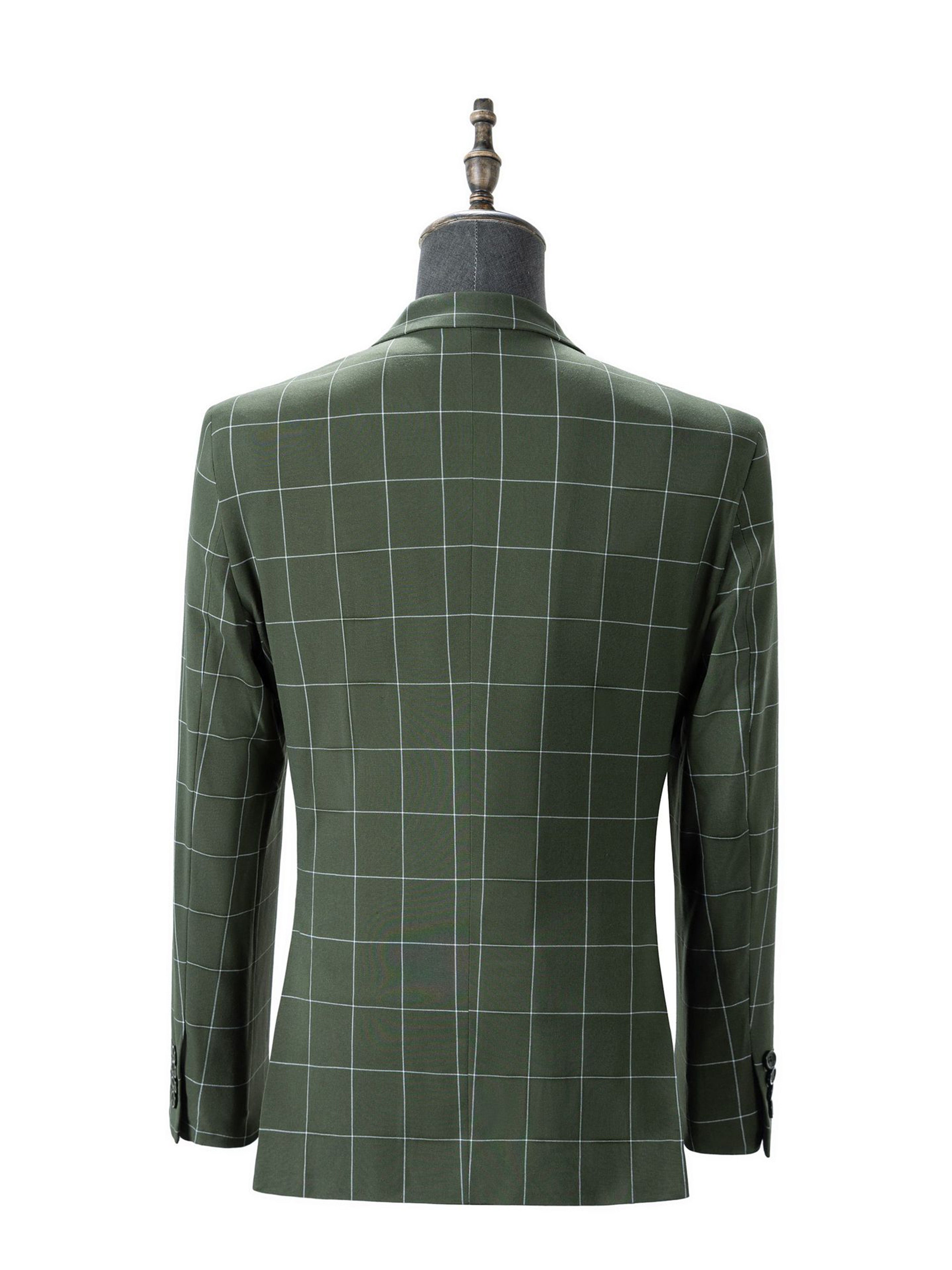 Costume Homme 3 Pièces en VERT_OLIVE à Carreaux Cérémonie Mariage & Affaires Taille Slim