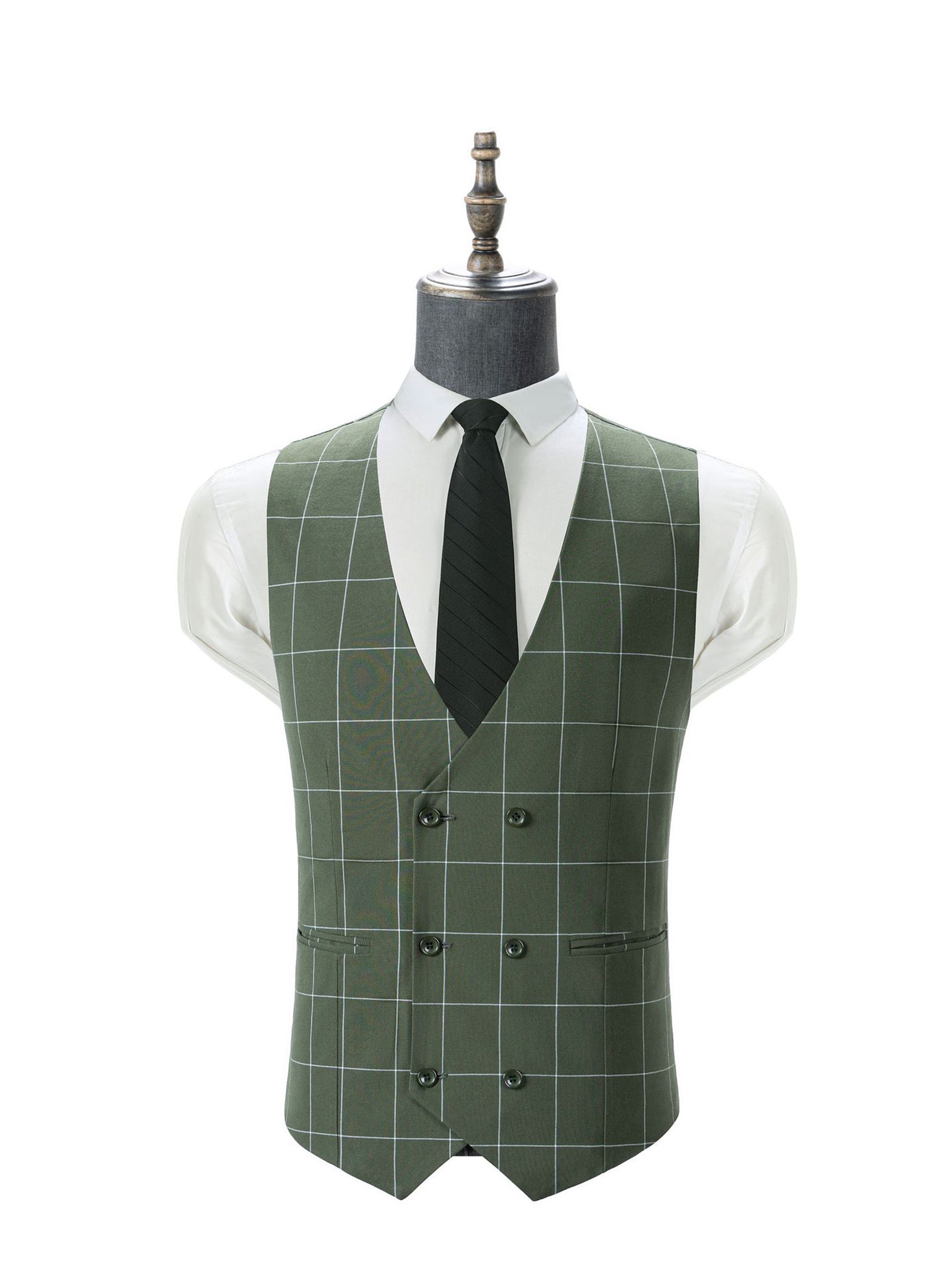 Costume Homme 3 Pièces en VERT_OLIVE à Carreaux Cérémonie Mariage & Affaires Taille Slim