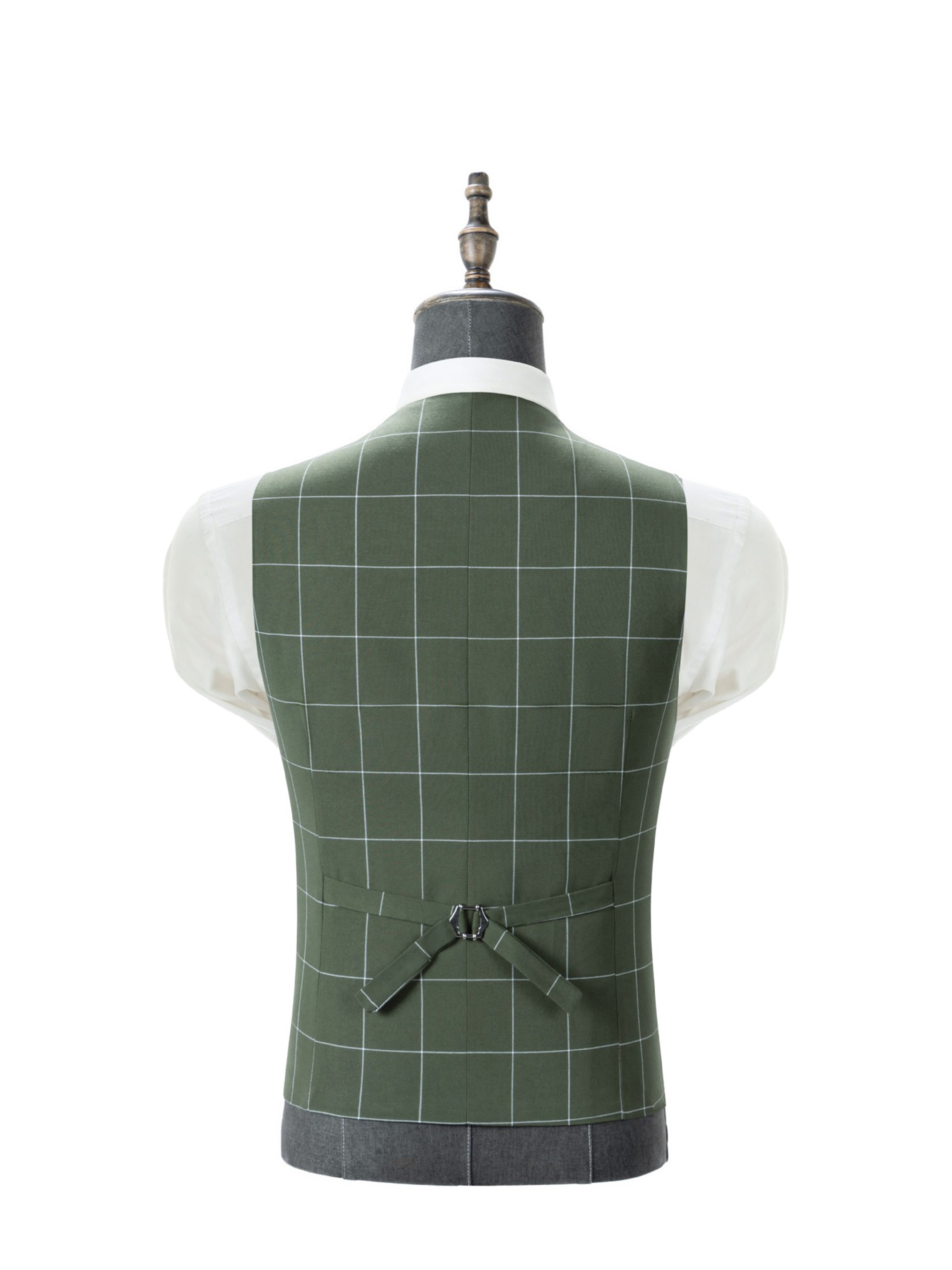 Costume Homme 3 Pièces en VERT_OLIVE à Carreaux Cérémonie Mariage & Affaires Taille Slim