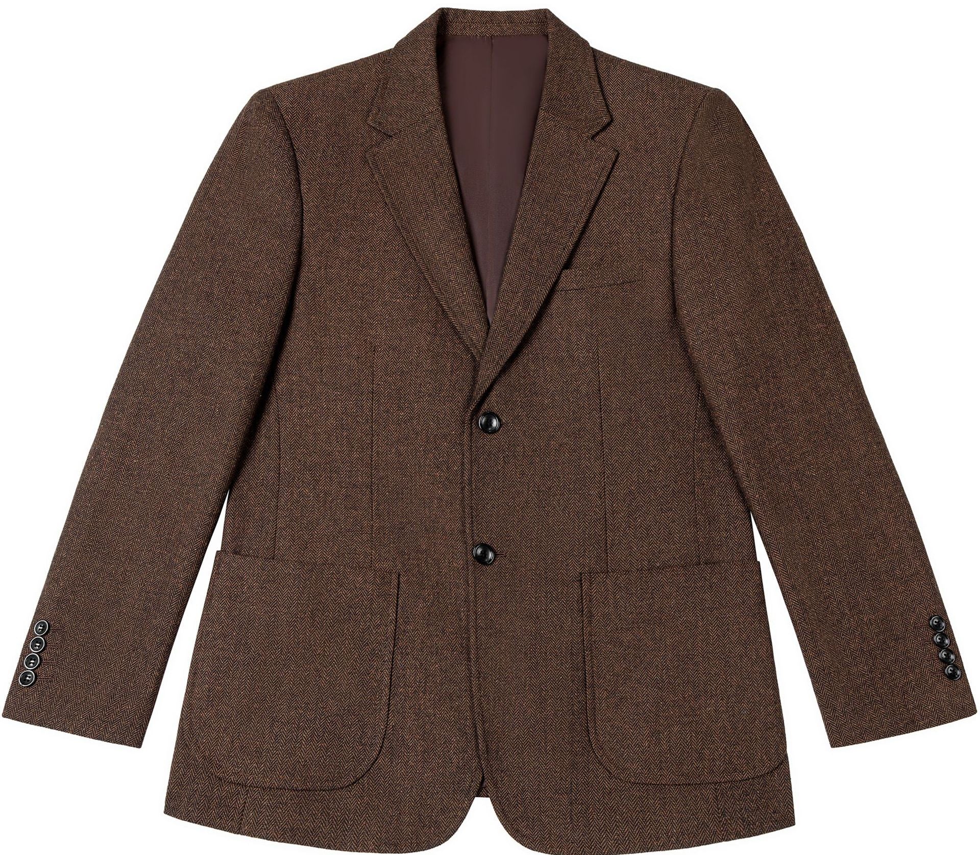 Costume Homme 3 Pièces en CAFE en Laine Cardée à Motif Chevron Nouvelle Collection Cérémonie & Affaires