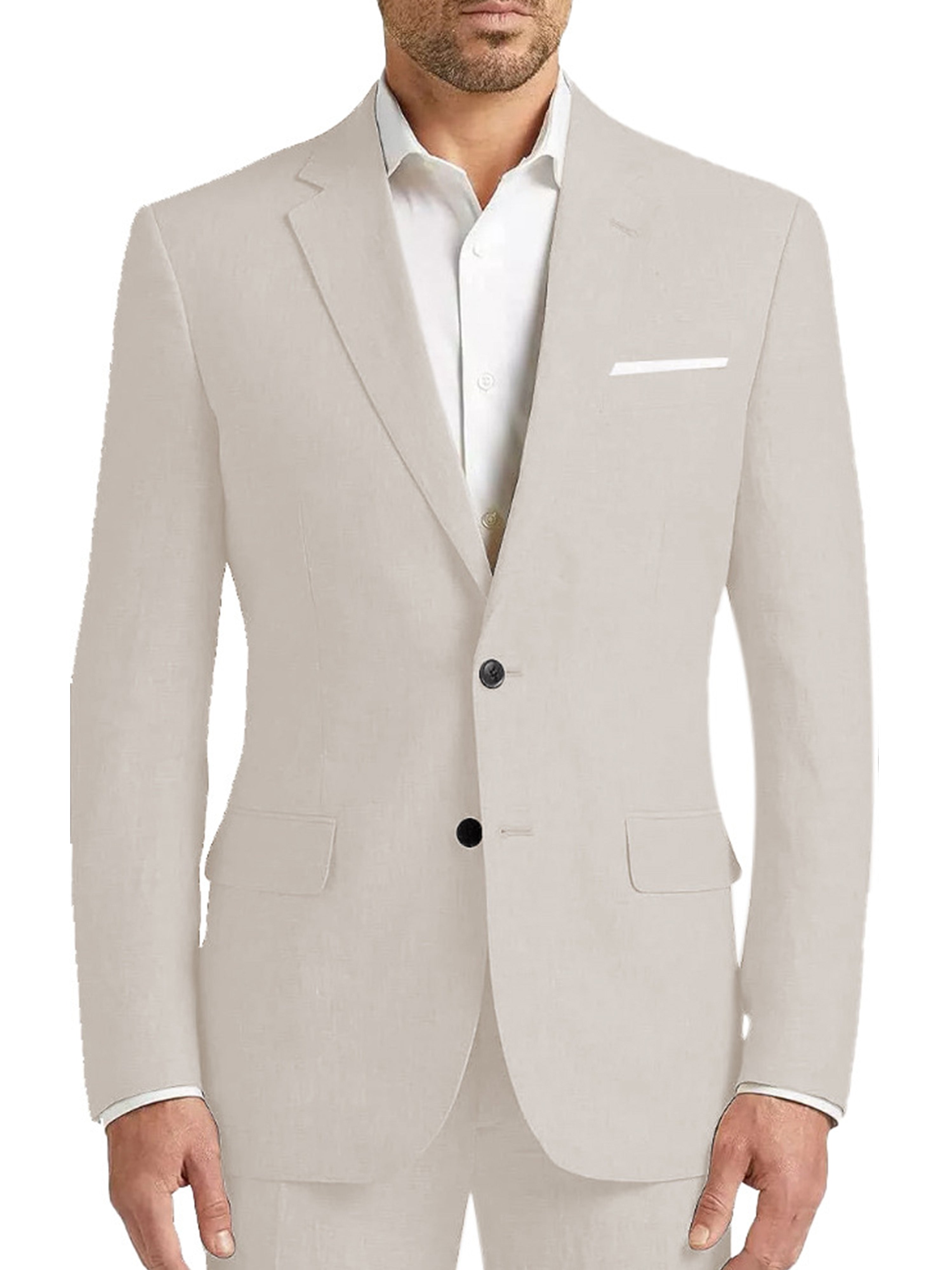 Costume Homme 2 Pièces en Lin en IVOIRE 2 Boutons Coupe Slim pour Cérémonie et Affaires Élégantes