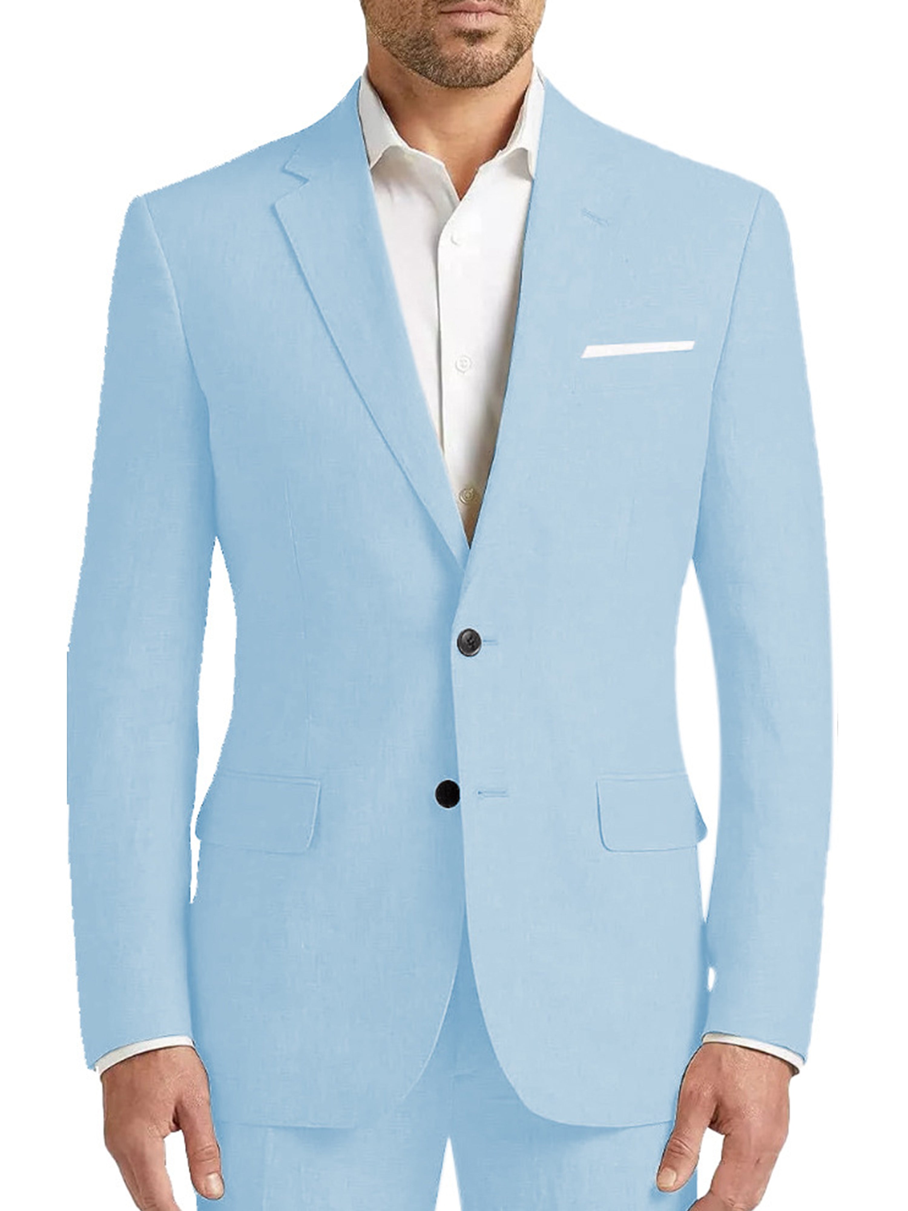 Costume Homme 2 Pièces en Lin en BLEU_CIEL 2 Boutons Coupe Slim pour Cérémonie et Affaires Élégantes
